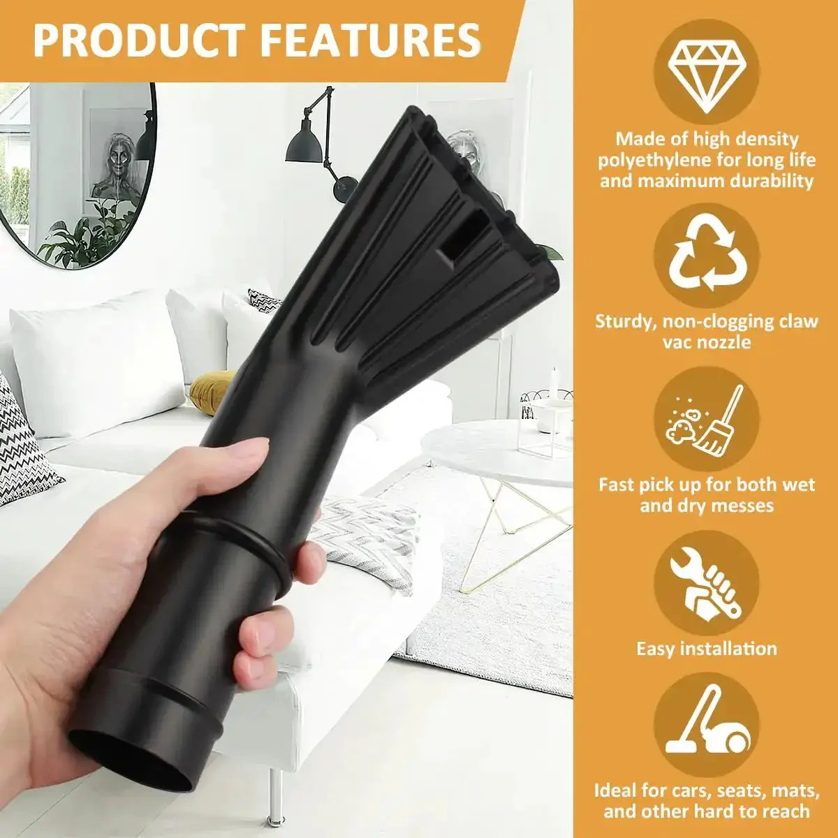 2 Inch By 12 Inch Vacuum Claw Nozzle For Cars, Home Interiors, Boats And Campers, Wet Dry Vacuum Accessory, Narrow Claw Tool Fits 2 Inch Hoses, Durable, Non Clogging, Great For Auto Interiors, RVs, Steps, And Workshops - Image 5