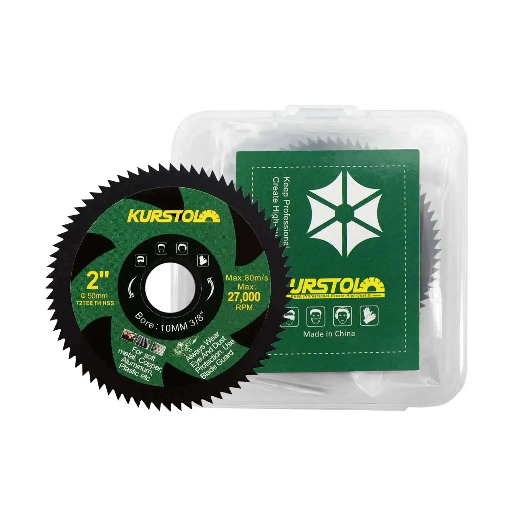 2 Inch HSS Circular Saw Blade Set For Mini Angle Grinders, 5 Pack, 72 Teeth, 50mm Diameter, Ten Millimeter Arbor Three Eighths Inch, Cuts Soft Metals Wood Plastic Fiberglass Aluminum Non-Ferrous Sheet Metal - Image 2
