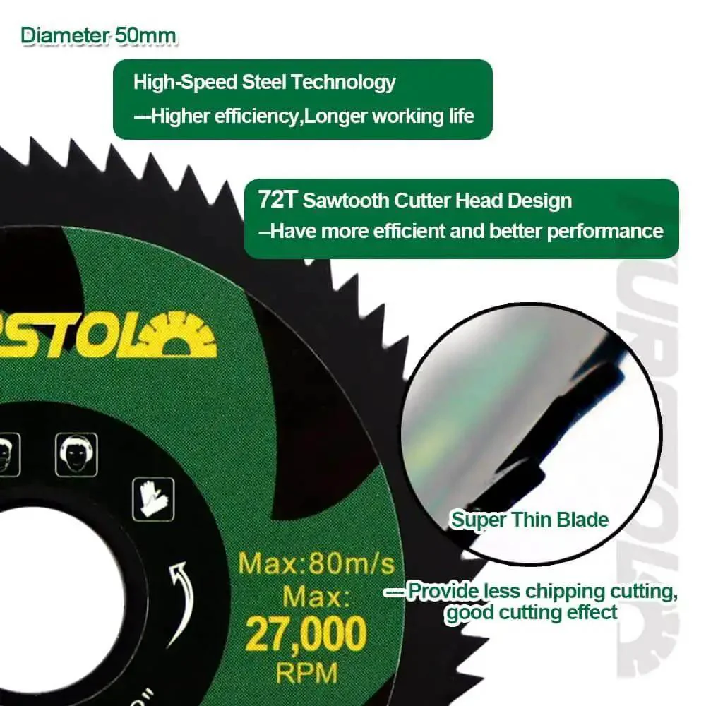 2 Inch HSS Circular Saw Blade Set For Mini Angle Grinders, 5 Pack, 72 Teeth, 50mm Diameter, Ten Millimeter Arbor Three Eighths Inch, Cuts Soft Metals Wood Plastic Fiberglass Aluminum Non-Ferrous Sheet Metal - Image 3