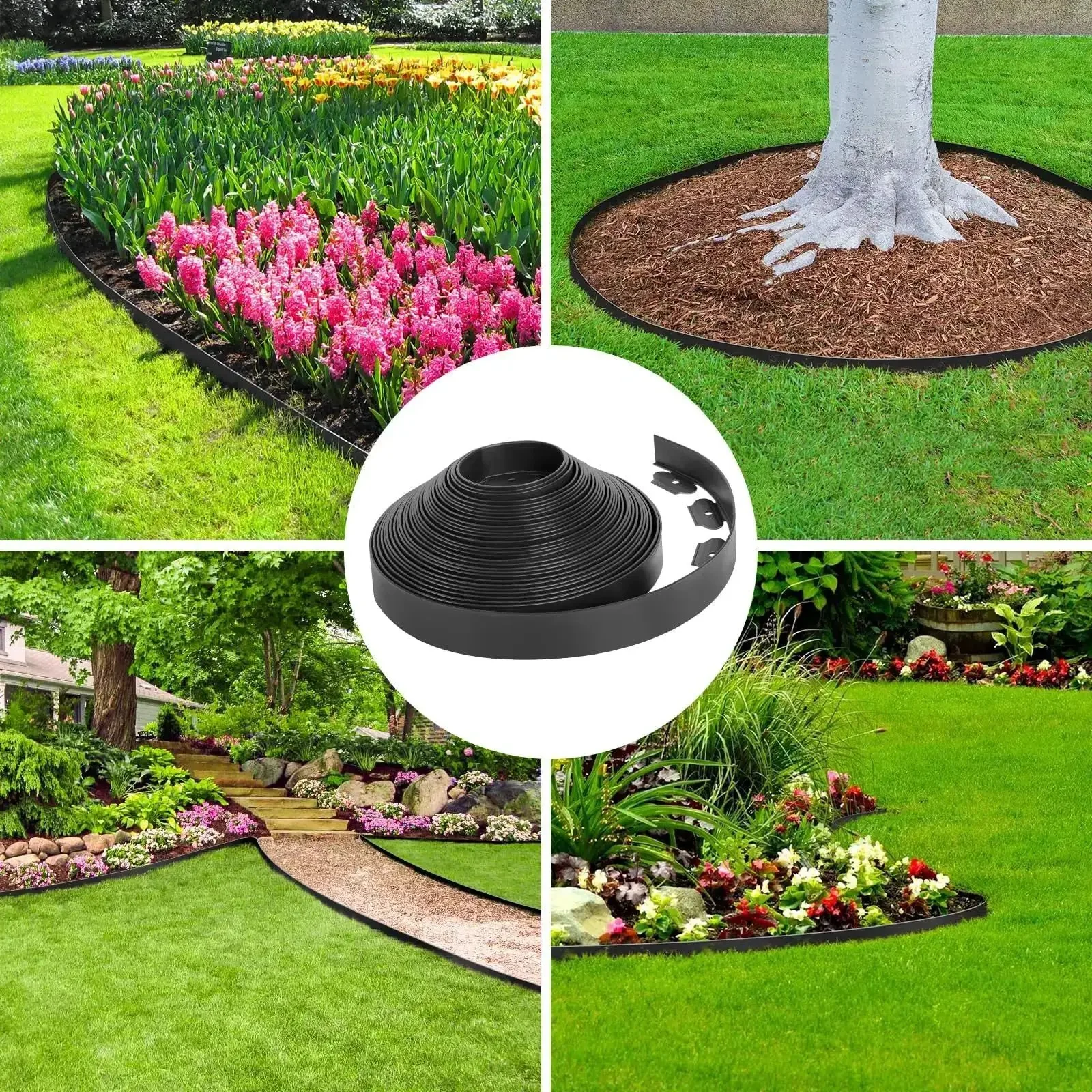 2 Inch Landscape Edging Border Kit With 100 Anchoring Spikes, 66 Foot Flexible Plastic Edge For Garden Beds Lawns Pavers And Pathways, Easy No Digging Install, Durable Weather Ready Black - Image 3