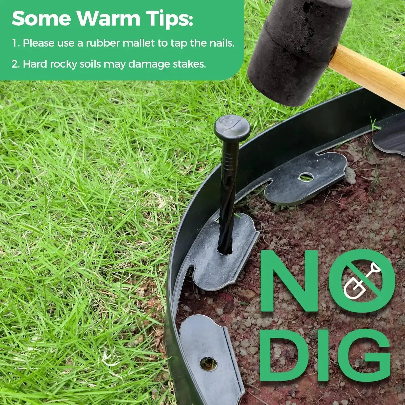 2 Inch Landscape Edging Border Kit With 100 Anchoring Spikes, 66 Foot Flexible Plastic Edge For Garden Beds Lawns Pavers And Pathways, Easy No Digging Install, Durable Weather Ready Black - Image 4