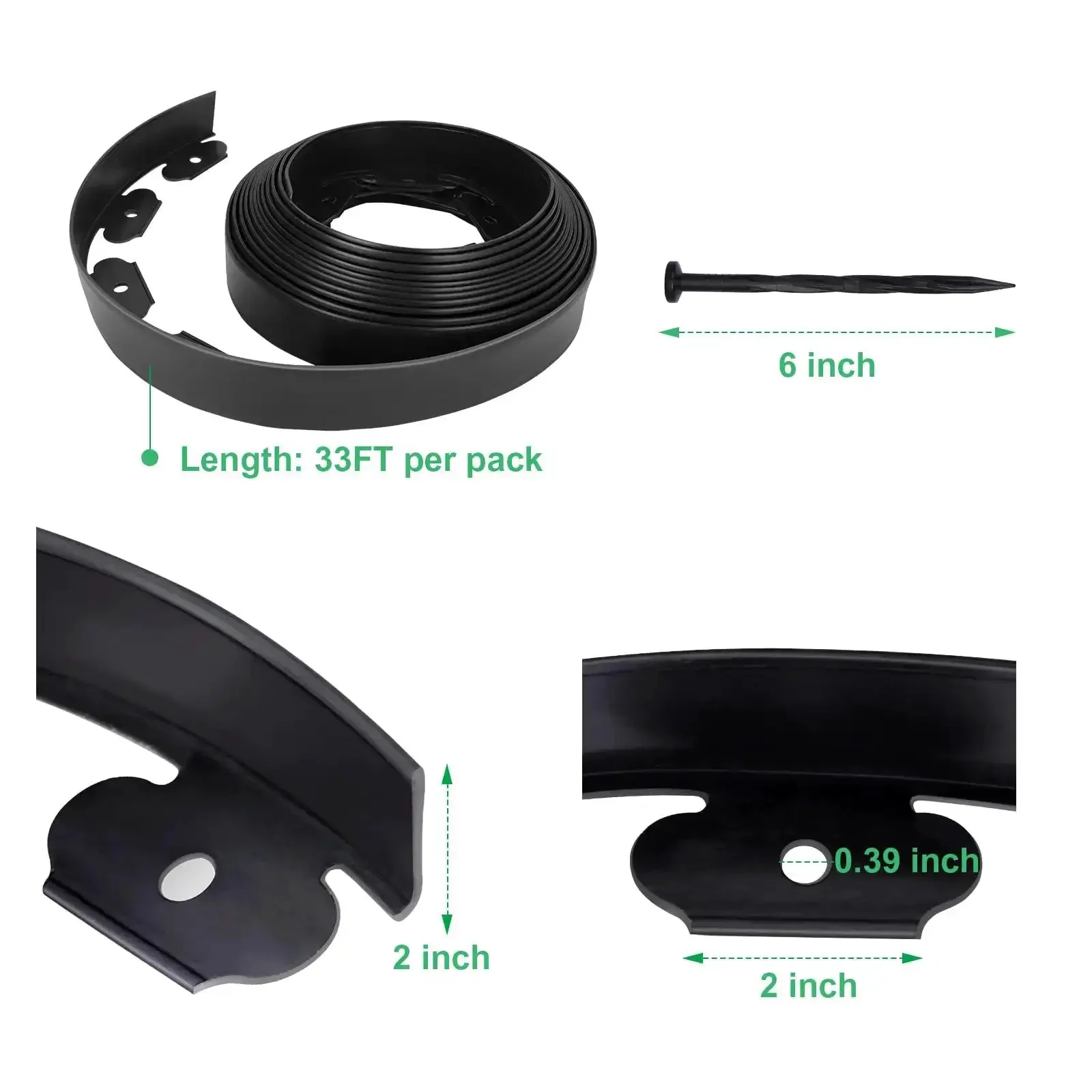 2 Inch Landscape Edging Border Kit With 100 Anchoring Spikes, 66 Foot Flexible Plastic Edge For Garden Beds Lawns Pavers And Pathways, Easy No Digging Install, Durable Weather Ready Black - Image 6