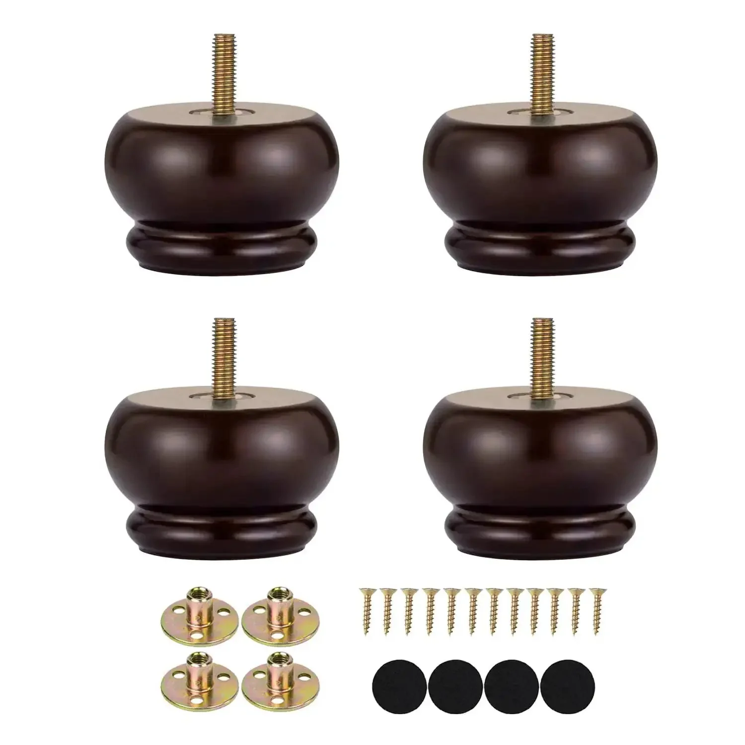 2 Inch Wood Furniture Feet Set Of 4 Replacement Bun Feet With Predrilled M8 Bolts For Fast Screw In Sofa Couch Ottoman Legs Espresso Finish About 3 Inch Wide Base Nuts Included For Secure Mount
