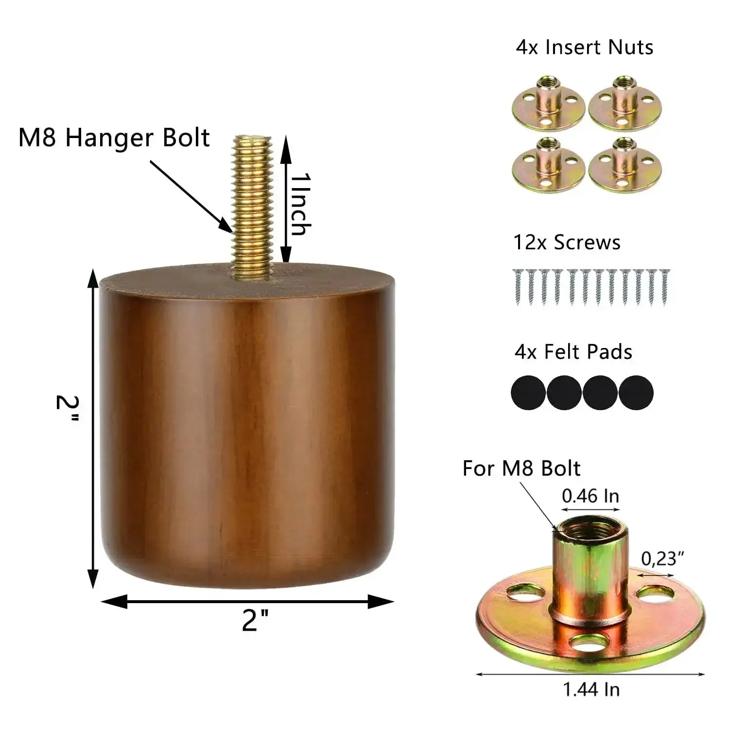 2 Inch Wood Furniture Feet Set Of 4 With Pre Drilled M8 Bolts Not Adjustable Short Solid Hardwood Replacement Legs For Ottoman Dresser Chair Modern Minimalist Column Style Easy To Install - Image 5