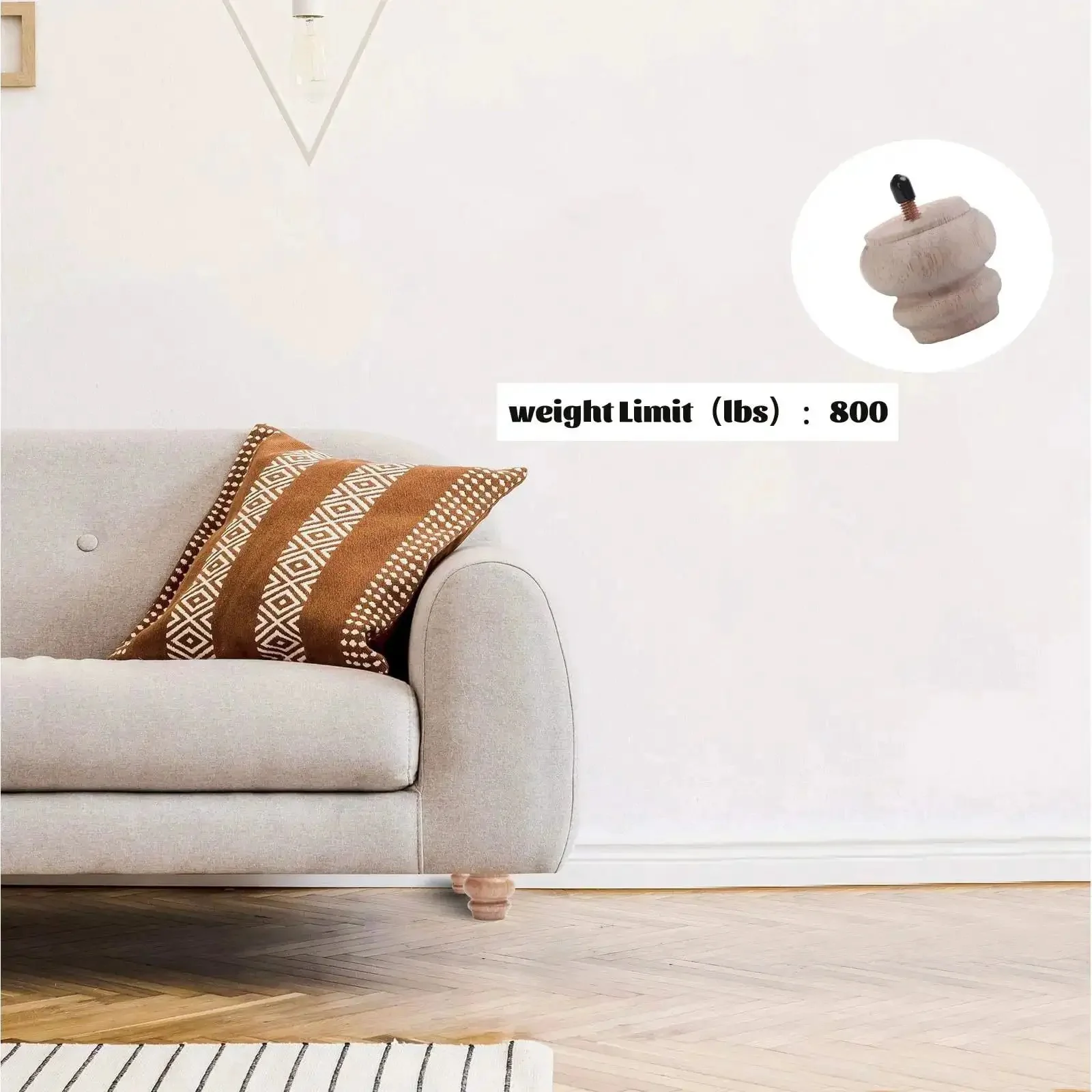 2 Inch Wooden Unfinished Bun Feet For Furniture Set Of 4 Pre Drilled M8 Bolts Dresser Couch Sofa Cabinet Ottoman DIY Replacement Smooth Sanded Unpainted Top Diameter 2.3 Inches Bottom Diameter 1.3 Inches - Image 5