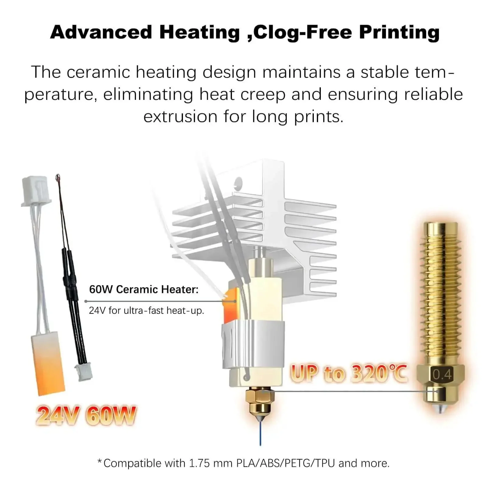 2 Pack 0.4mm Centauri Carbon Hotend Kit For Elegoo CC And CC2 3D Printer With Brass Hardened Steel Nozzle Ceramic Heating Includes 2 Silicone Covers And 2 Nozzle Cleaners For Beefed Up Extruder Performance - Image 7