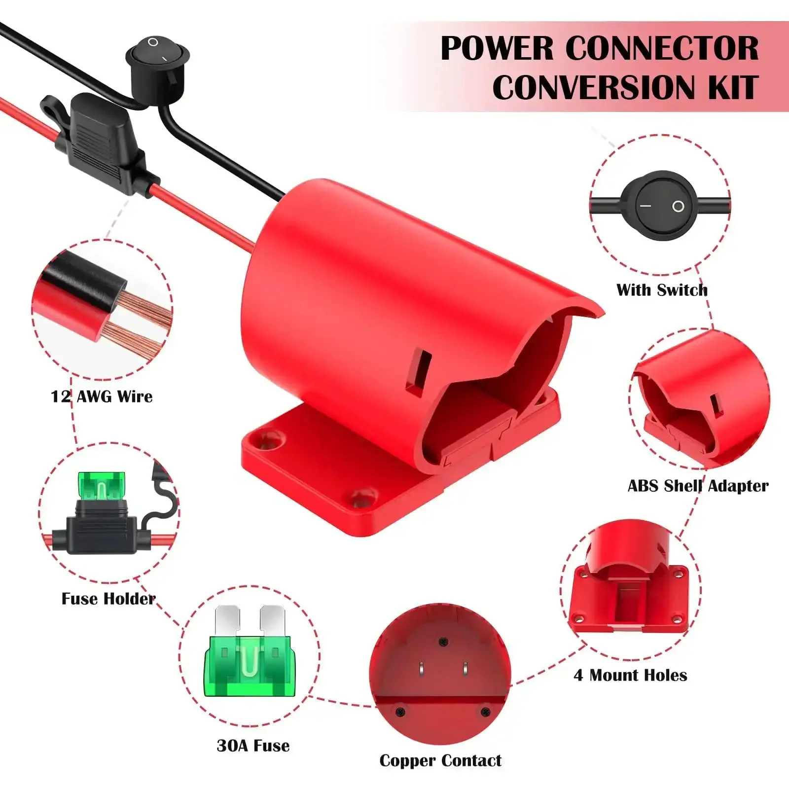 2 Pack 12V Battery Adapter For Power Wheels With Switch, Fuse, 12AWG Wire, Wire Terminal, Compatible With M12 Battery Series, Power Tool Conversion Kit For DIY RC Cars And Toys - Image 4