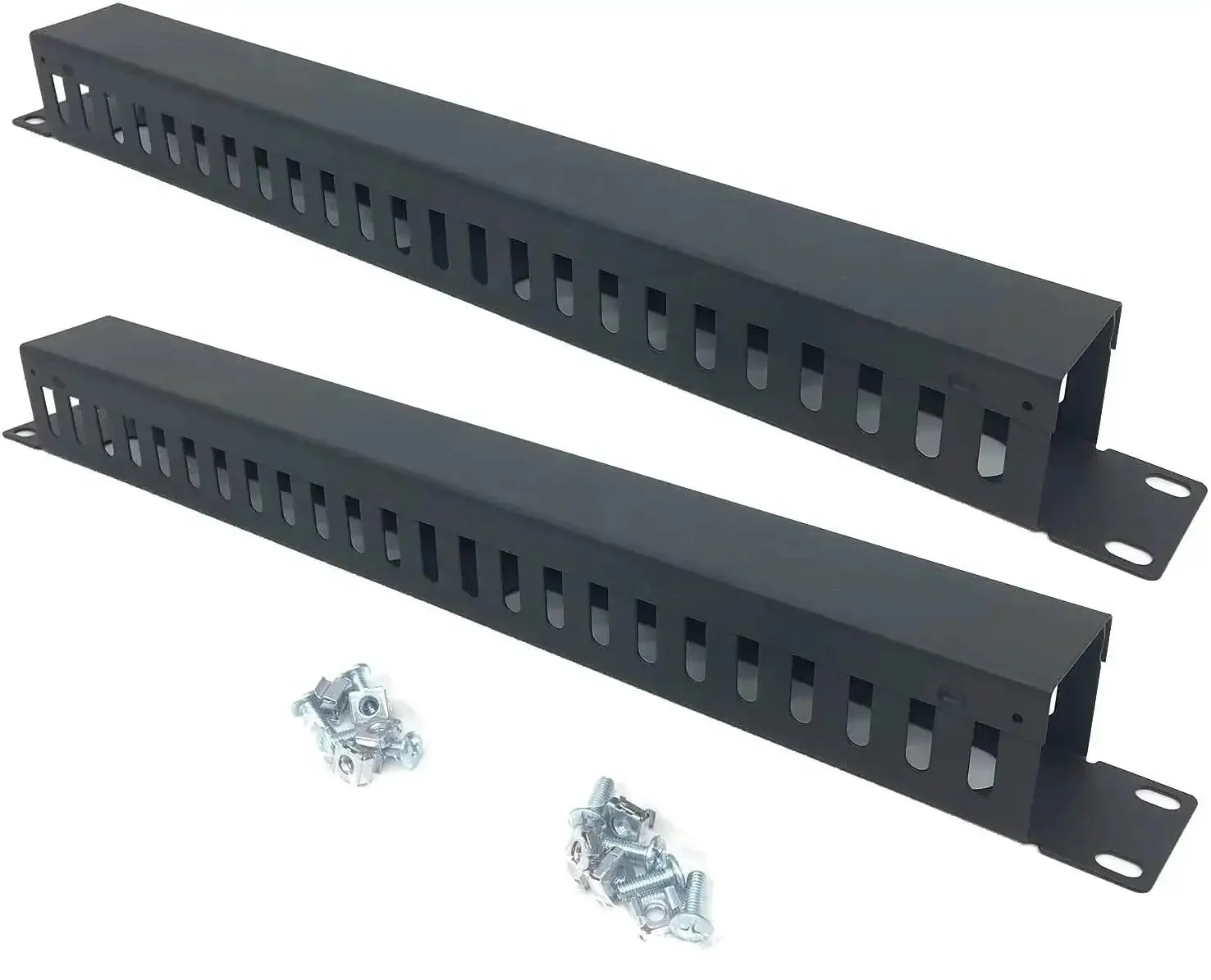 2 Pack 1U 19 Inch Cable Manager Horizontal Rack Mount With 24 Slot Metal Finger Duct Wire Organizer Cover And Mounting Screws For Server Rack Black No Fuss