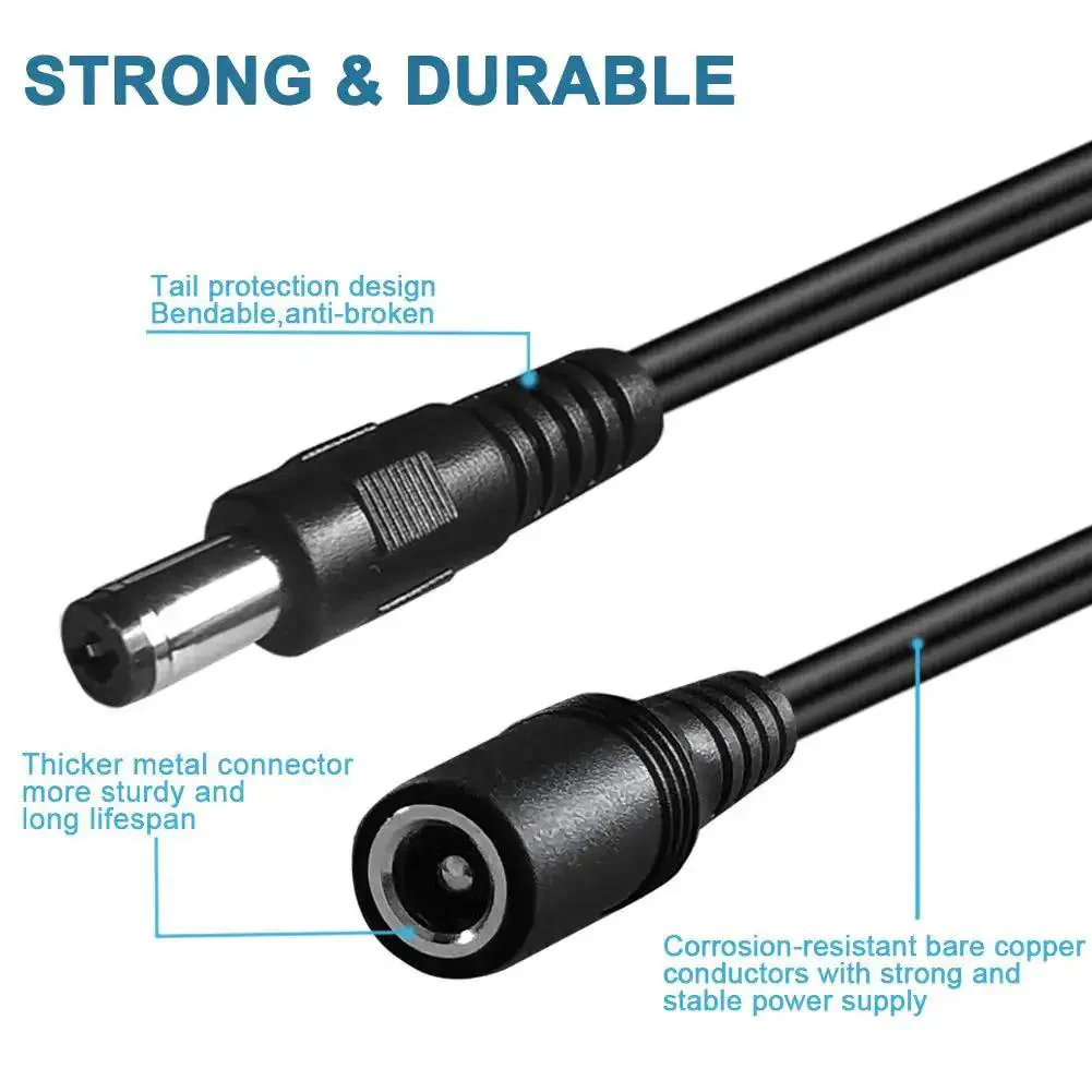 2 Pack 20 Ft DC Power Extension Cord Heavy Duty 5.5 mm x 2.1 mm 12V Power Supply Cable For CCTV Security Cameras Indoor Outdoor IP Cameras LED Strips And DVR For Home Office Security Setup And Wireless CCTV Systems - Image 5