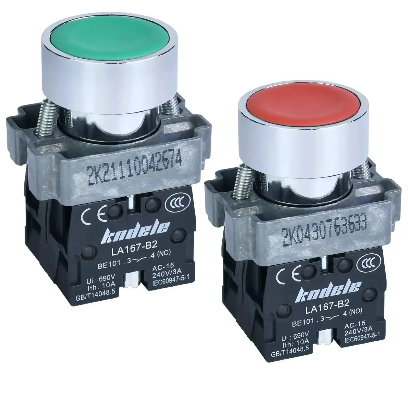 2 Pack 22mm Momentary Push Button Switches Red And Green 1NO 1NC SPDT Metal Head Waterproof IP65 Push And Hold To ON Release To OFF 10A 600V 4 Terminal Non Illuminated Button Durable Panel Mount