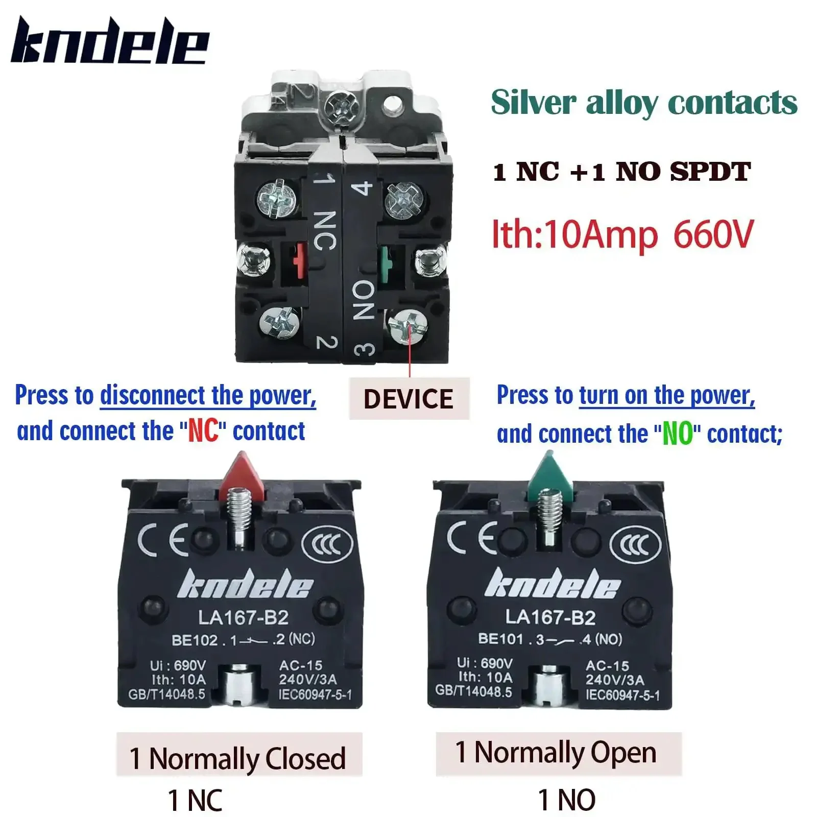 2 Pack 22mm Momentary Push Button Switches Red And Green 1NO 1NC SPDT Metal Head Waterproof IP65 Push And Hold To ON Release To OFF 10A 600V 4 Terminal Non Illuminated Button Durable Panel Mount - Image 3