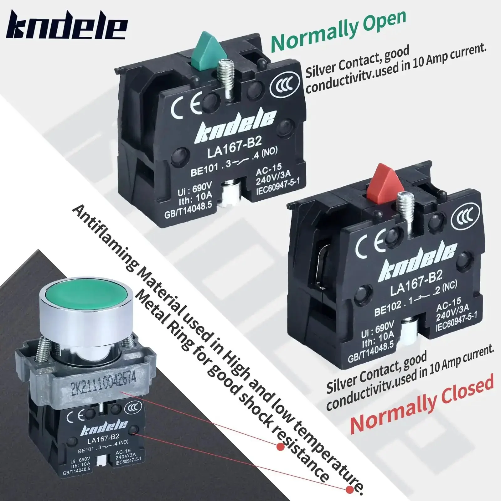 2 Pack 22mm Momentary Push Button Switches Red And Green 1NO 1NC SPDT Metal Head Waterproof IP65 Push And Hold To ON Release To OFF 10A 600V 4 Terminal Non Illuminated Button Durable Panel Mount - Image 4