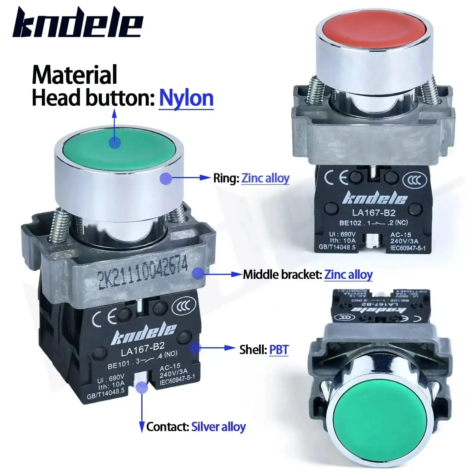 2 Pack 22mm Momentary Push Button Switches Red And Green 1NO 1NC SPDT Metal Head Waterproof IP65 Push And Hold To ON Release To OFF 10A 600V 4 Terminal Non Illuminated Button Durable Panel Mount - Image 6