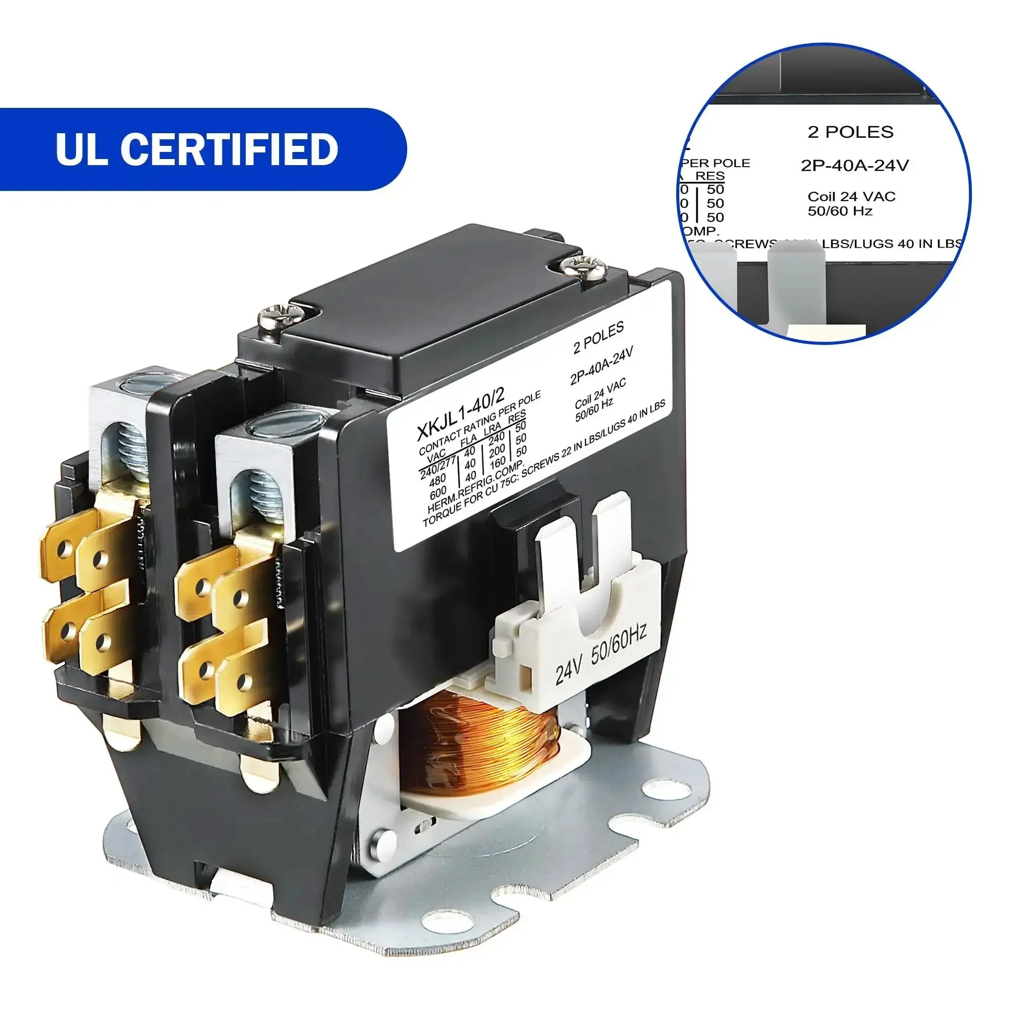 2 Pack 24V Coil 40A 1 Pole Air Conditioner Contactor Ready To Swap In UL Listed Carrier Compatible Motor Relay Replacement For HVAC Systems Heat Pumps And Refrigeration C230b - Image 5