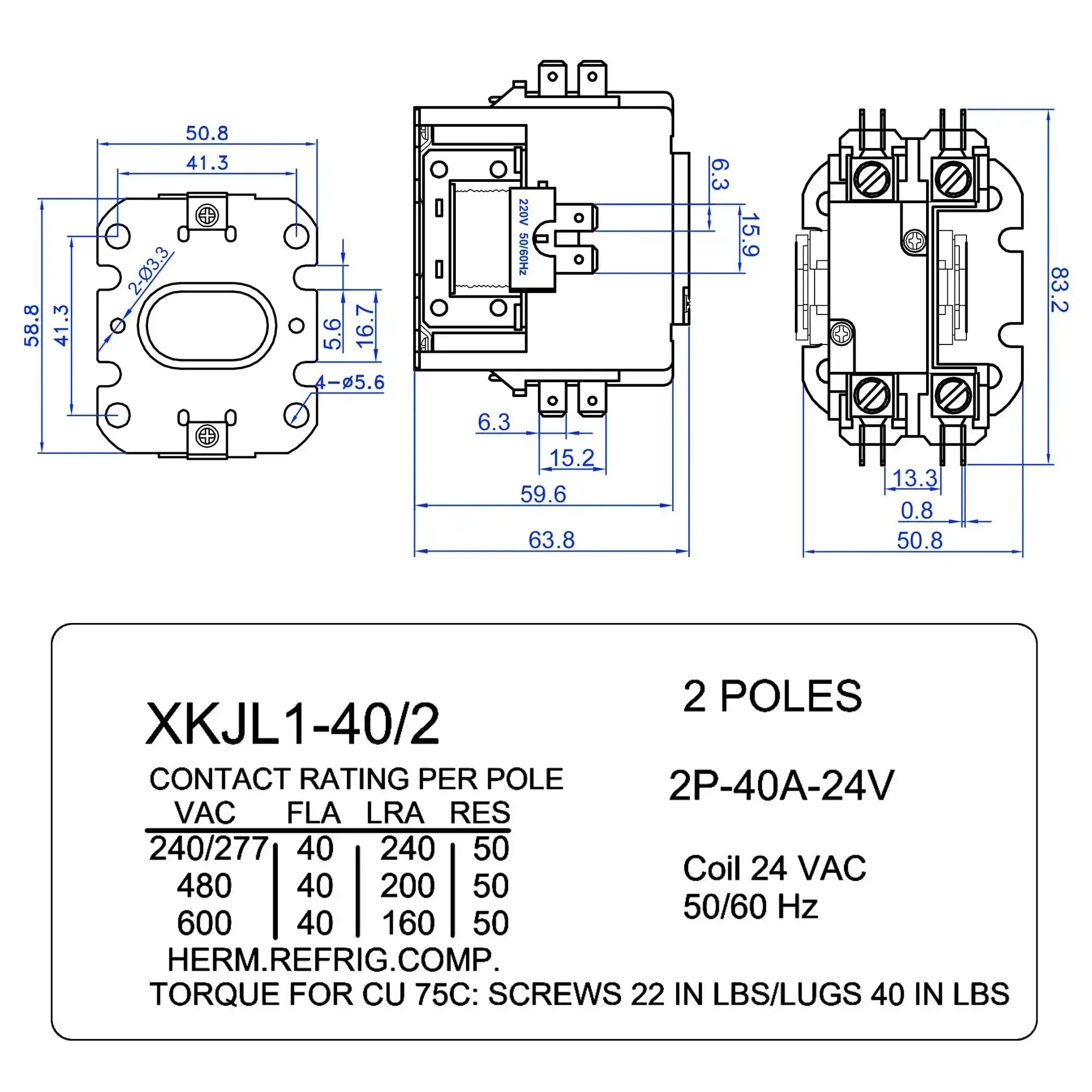 2 Pack 24V Coil 40A 1 Pole Air Conditioner Contactor Ready To Swap In UL Listed Carrier Compatible Motor Relay Replacement For HVAC Systems Heat Pumps And Refrigeration C230b - Image 7