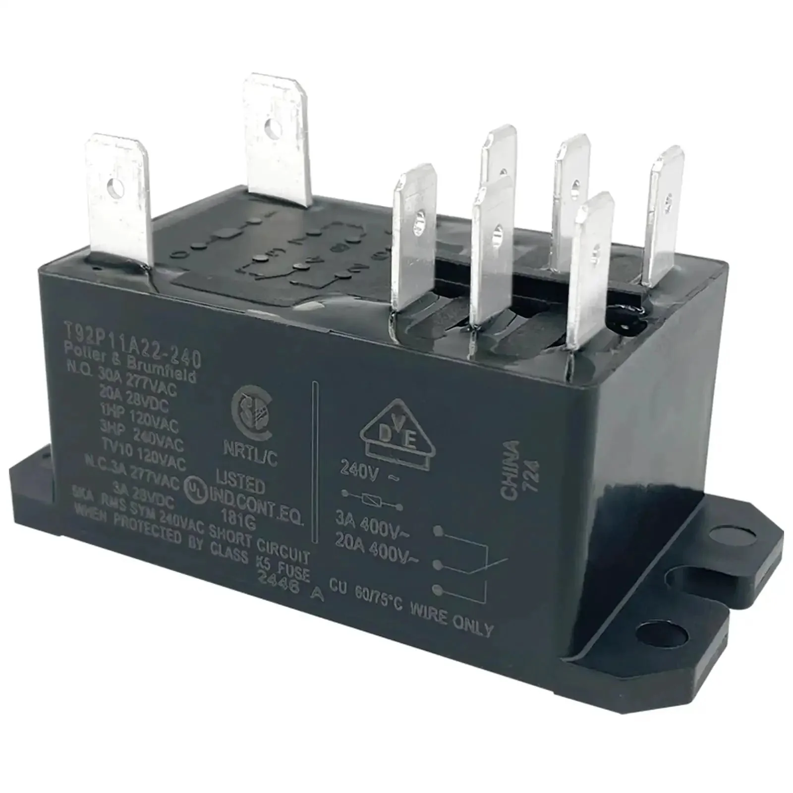 2-Pack 30A 240VAC DPST-NO Power Relay For HVAC Systems, 2 Pole, 8 Pin Quick-Connect, Flange Mount, General Purpose Replacement For T92 Series Relays, Ideal For Furnaces And Air Handlers - Image 5