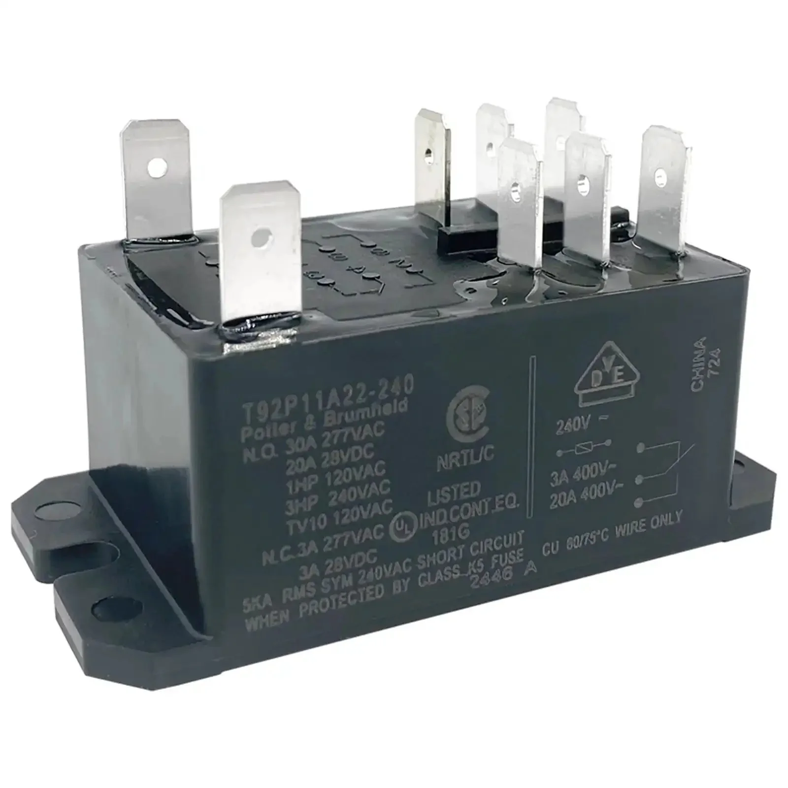 2-Pack 30A 240VAC DPST-NO Power Relay For HVAC Systems, 2 Pole, 8 Pin Quick-Connect, Flange Mount, General Purpose Replacement For T92 Series Relays, Ideal For Furnaces And Air Handlers - Image 7