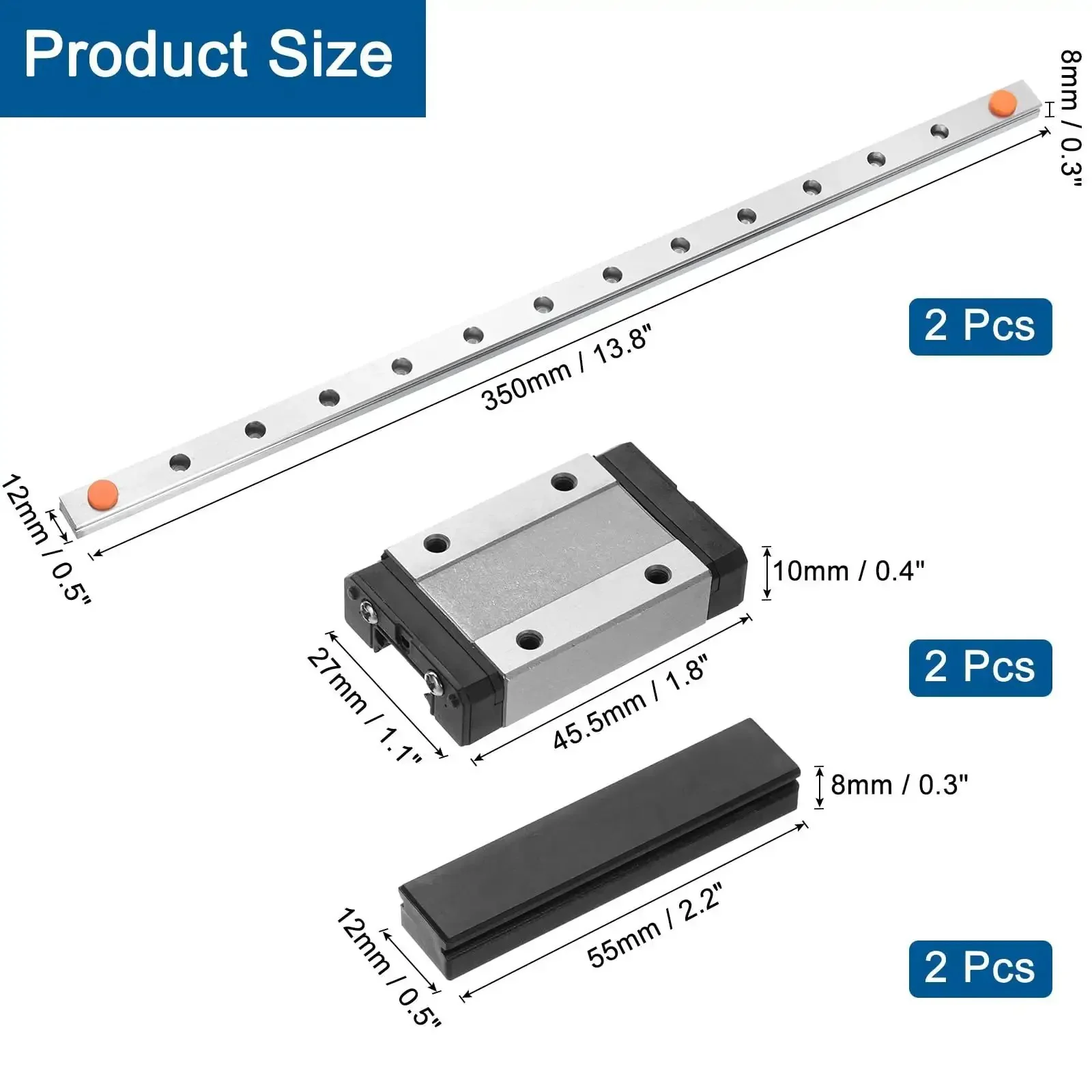 2 Pack 350mm Linear Guide Rail Kit With MGN12H Carriage Blocks And Mini Guides For DIY 3D Printers And CNC Machines Durable Bearing Steel Rails For Smooth High Precision Movement Ready To Roll - Image 7