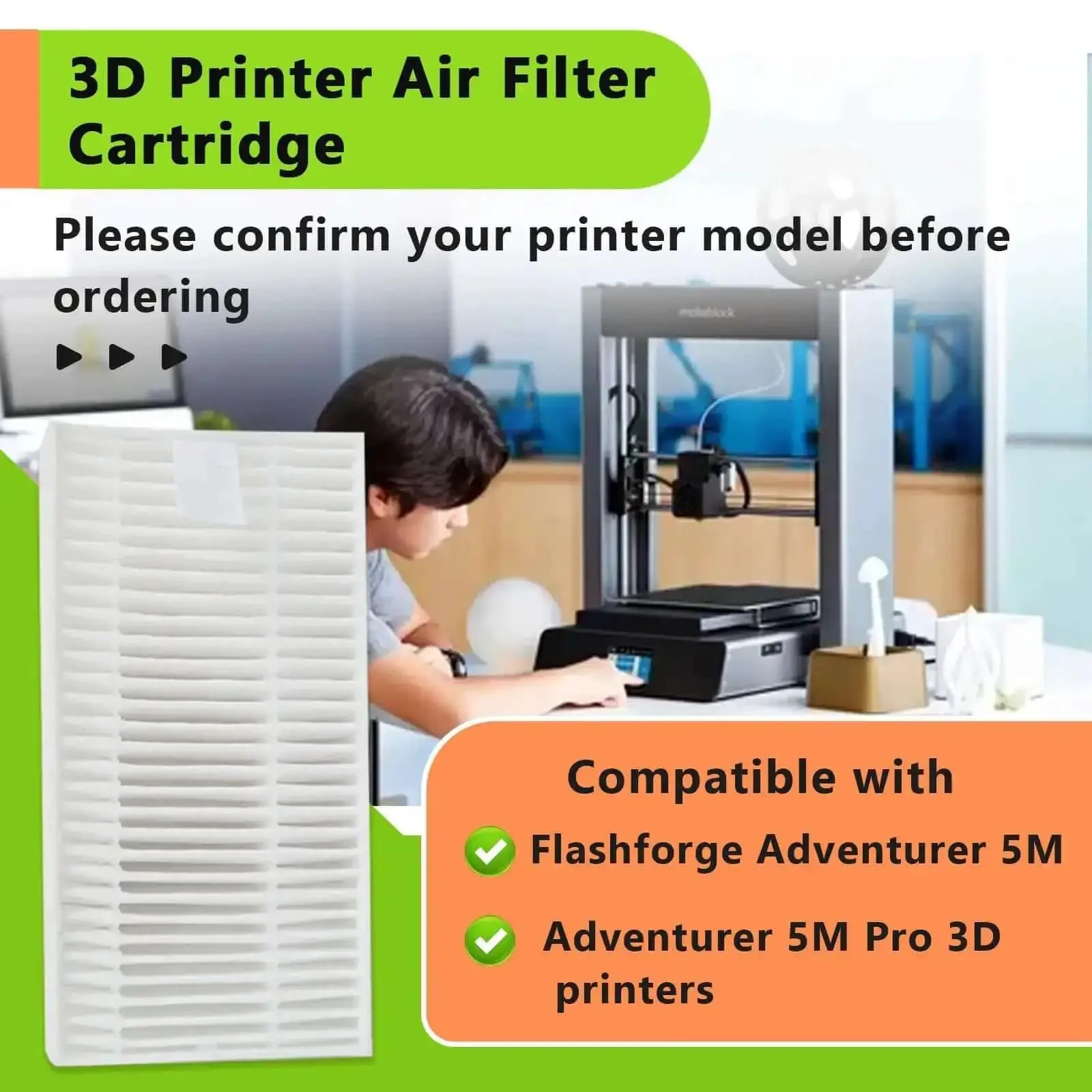 2 Pack 3D Printer Air Filter Cartridges For Adventurer 5M Pro And Adventurer 5M Easy To Install Replacement Filter Set For Clean Air Prolonged Printer Life And Better Print Quality - Image 2