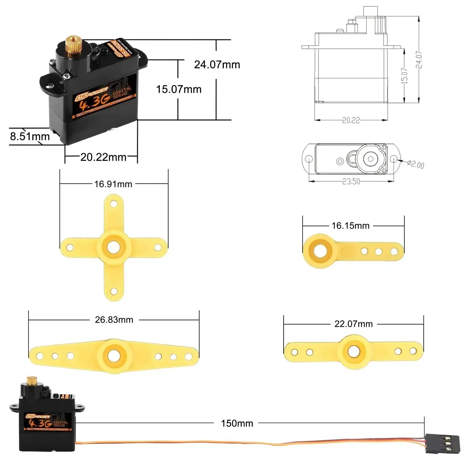 2 Pack 4.3G Mini RC Servo Digital Coreless Metal Gear for Fixed Wing Planes, Helicopters, Drones, Boats, and One Twenty Fourth One Twenty Eighth Scale RC Cars and Robots Toy Hobby - Image 2
