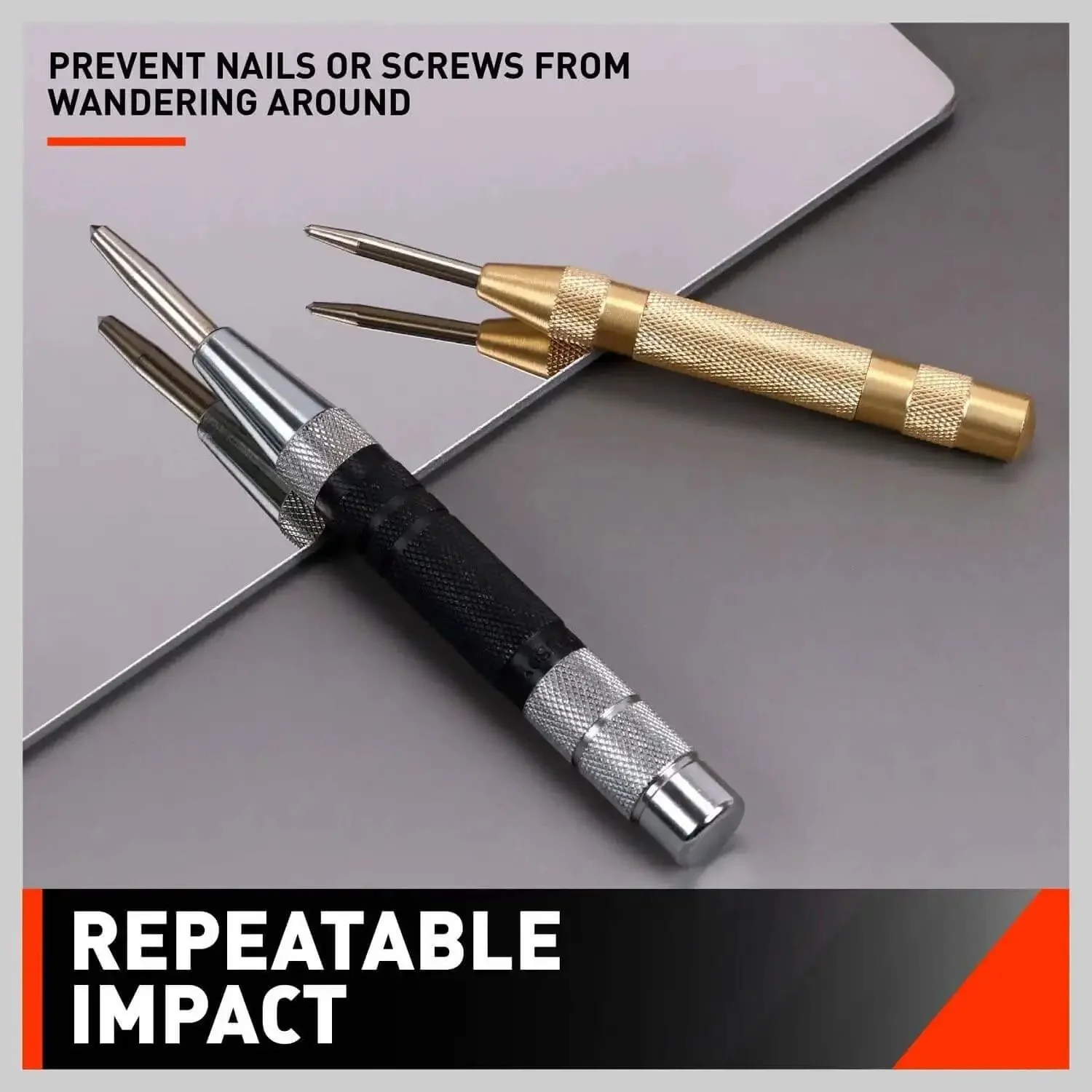 2 Pack 6 Inch Automatic Center Punch With Adjustable Impact One Hand Operation Built Tough For Precise Marking And Hole Centering In Wood And Metal Projects - Image 4