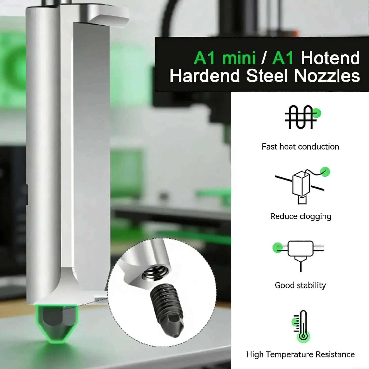 2 Pack A1 Mini And A1 Hotend Kit With 0.4mm Hardened Steel Nozzle, High Temperature Print Head Extruder Replacement For A1 Mini 3D Printer Includes Silicone Socks And Wrench - Image 6