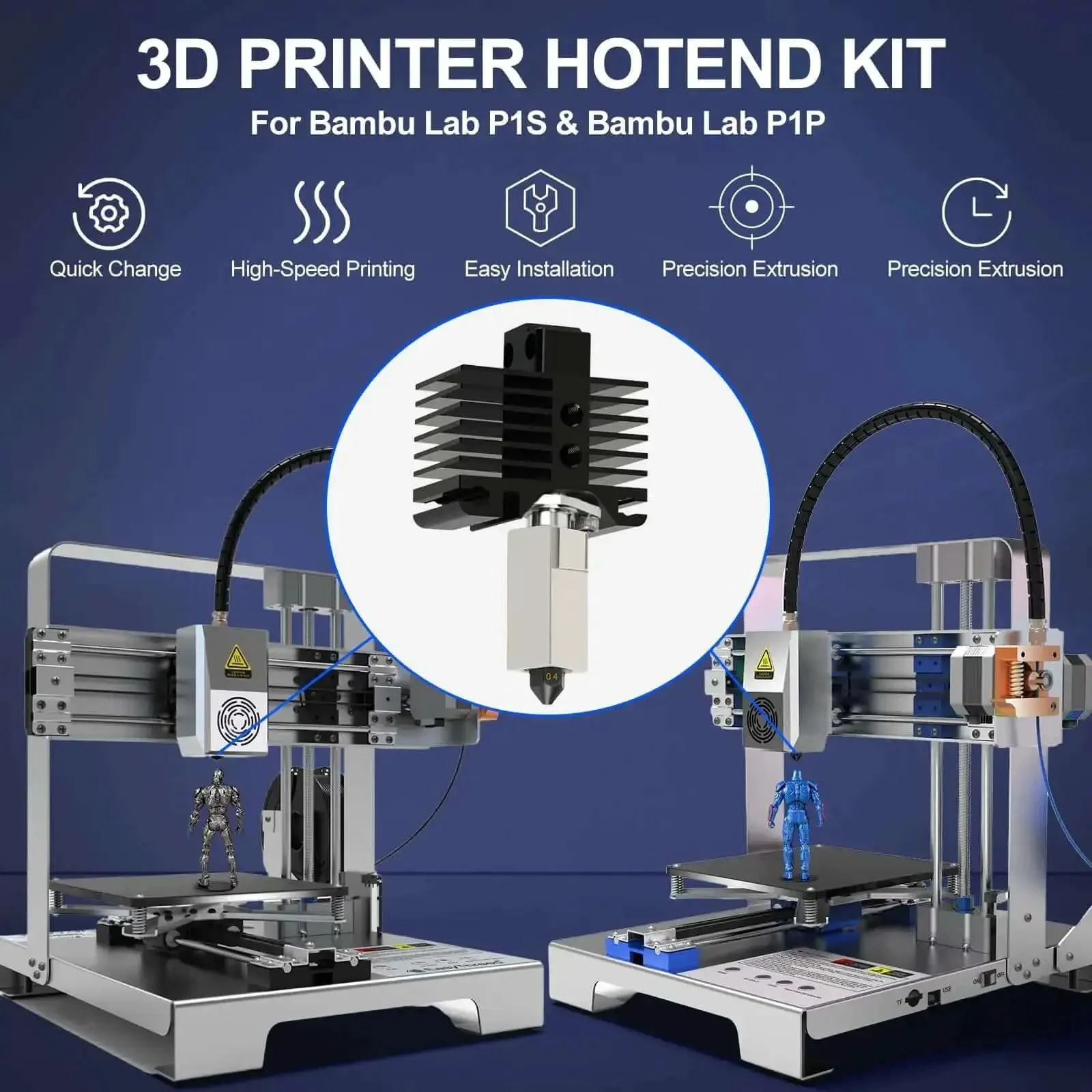 2 Pack Beefed-Up Hotend Kit for P1P P1S 3D Printer Upgrade With Hardened Steel Nozzle 0.2mm 0.4mm 0.6mm High Speed Extruder Heating Block Temp Ready Replacement for P1P and P1S - Image 7