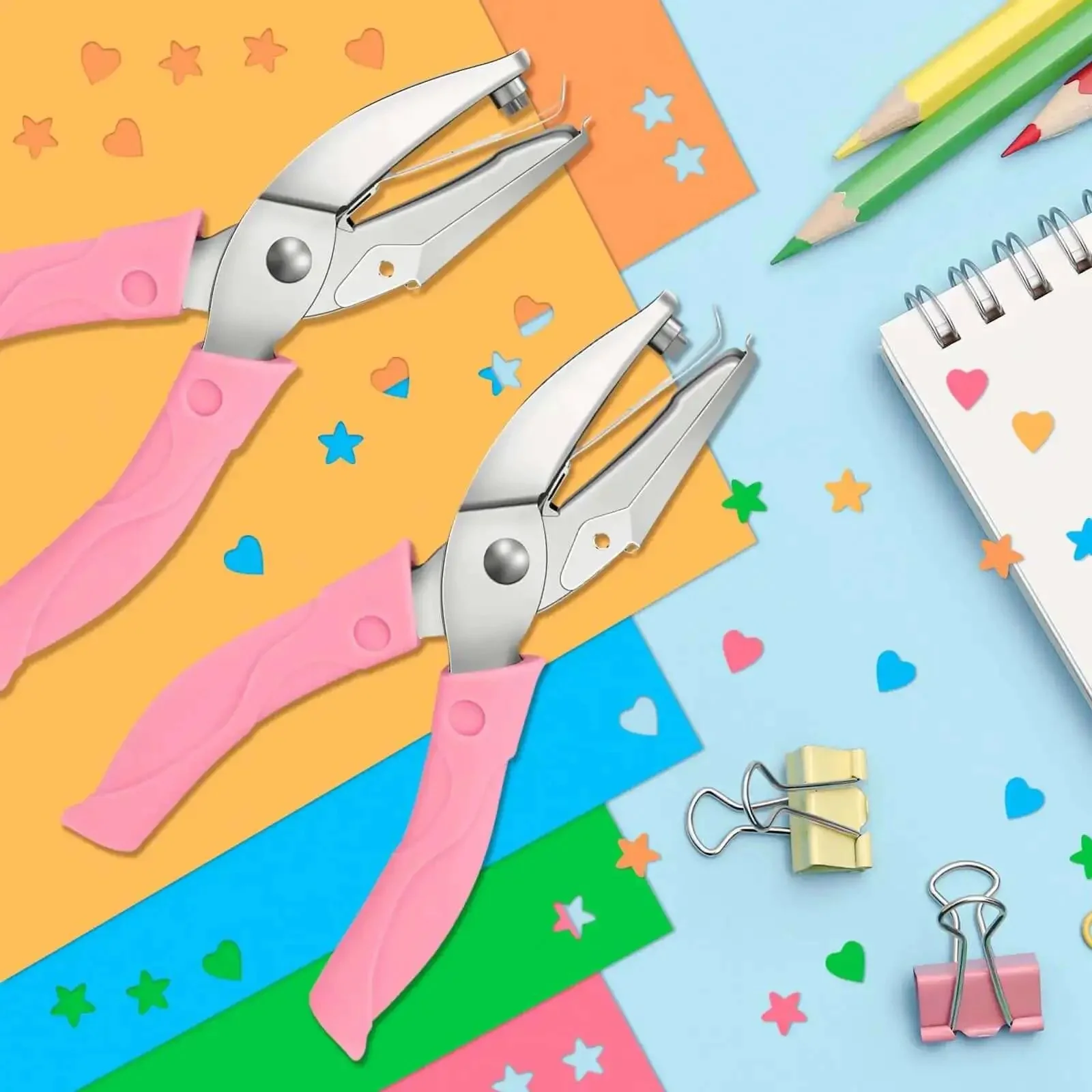 2 Pack Handheld Hole Punch Set With Heart And Star Shape Punches, Stainless Steel Construction, Ergonomic Easy Grip Handles, Portable Paper Punches For DIY Crafts, Scrapbooking, Card Making, Journaling - Image 3
