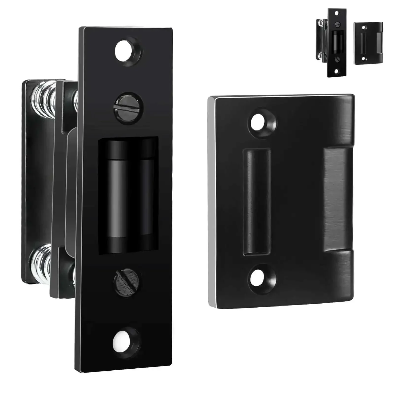 2 Pack Heavy Duty Door Roller Catch With Strike Plate, Silent Drive In Ball Catch, Adjustable Solid Zinc, Spring Tension Latch For Commercial Doors, Black