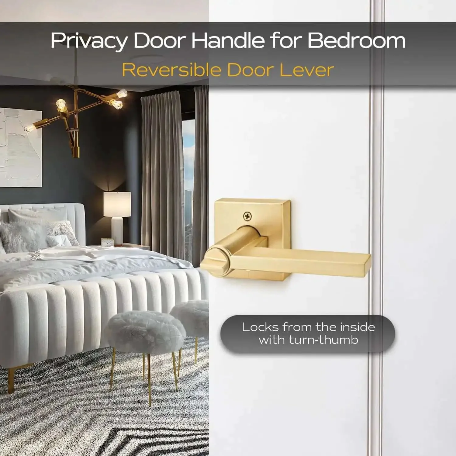 2 Pack Heavy Duty Keyless Privacy Door Handles Satin Brass Finish For Interior Bedroom And Bathroom Doors With Thumb Turn Lock And Emergency Release Outside Smooth Sleek Design And Durable Construction - Image 6