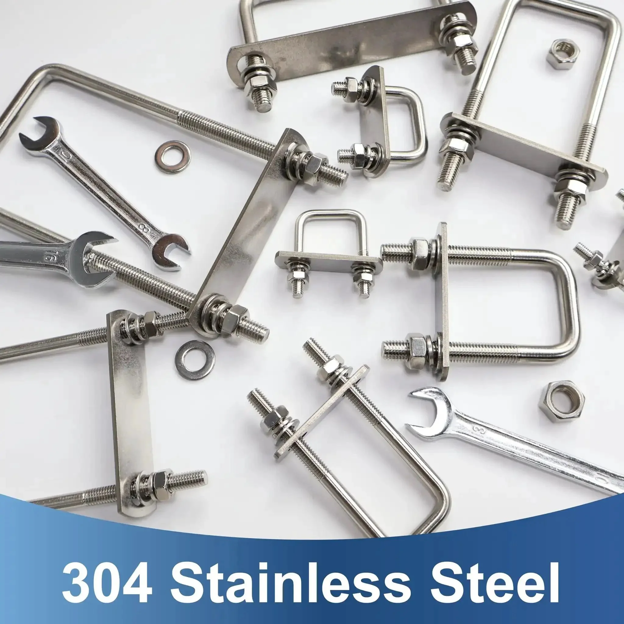2 Pack M10 Square U Bolts 4 Inch Wide Stainless Steel Heavy Duty With Nuts, Bolt Plates And Washers, 3 Eighth Inch Thread, 4 W X 5 L U Bolt Kit For Rails, Fence, Trailer Chassis, Marine Use - Image 2