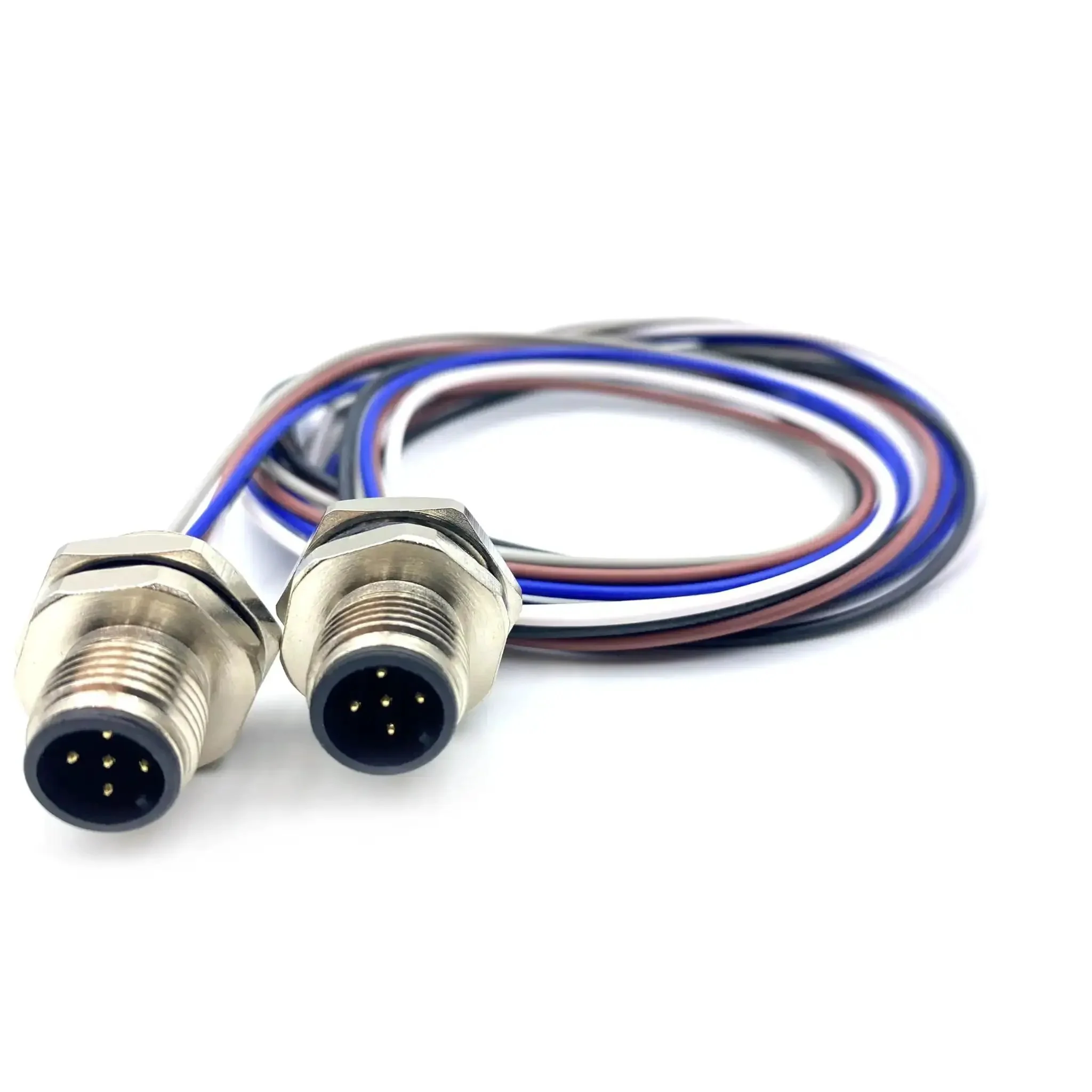 2 Pack M12 5 Pin A Coded Male Connector Cable IP67 Waterproof Back Mount Straight Unshielded Aviation Socket Electrical Cable Sensor Receptacle 125V 4A 0.5 Meter