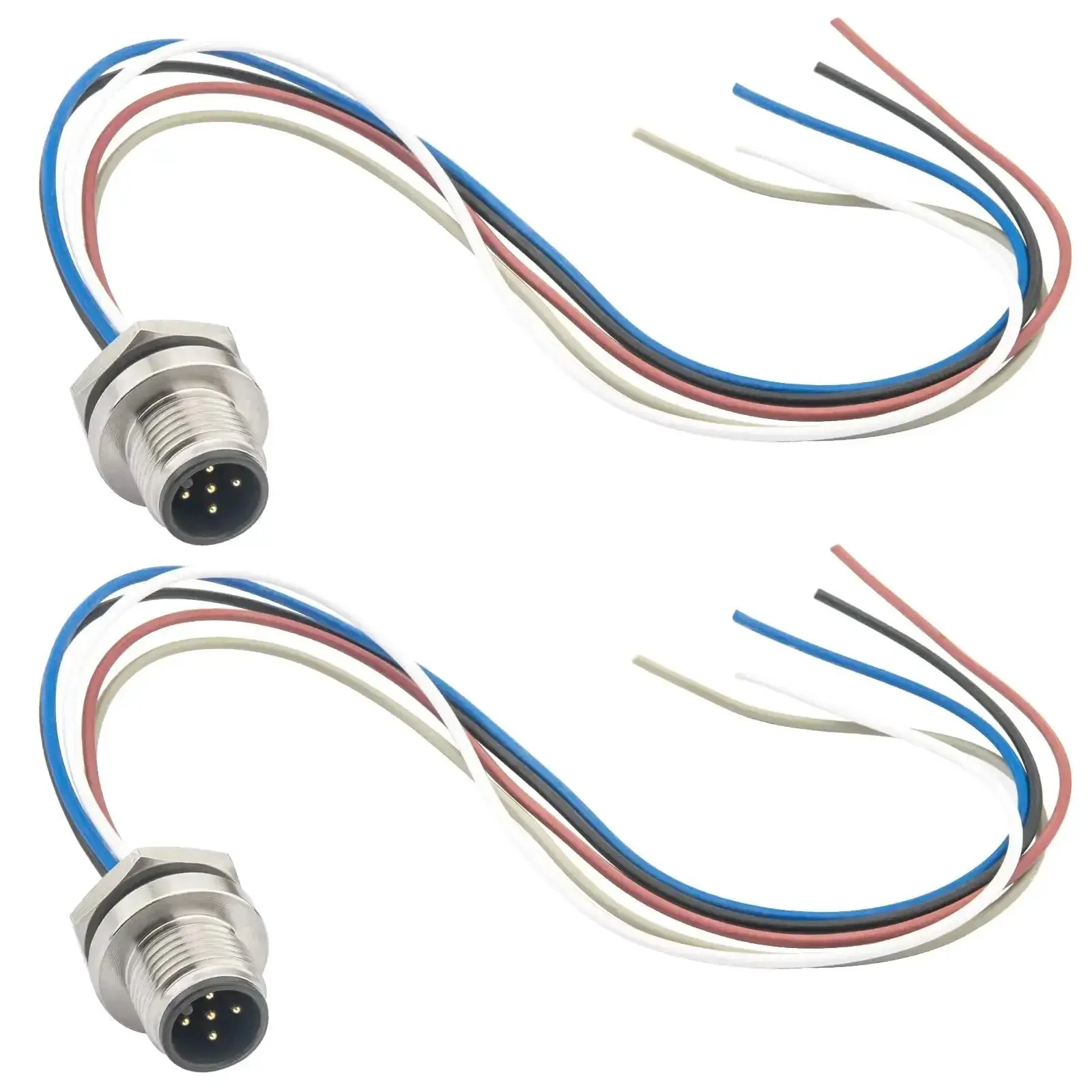 2 Pack M12 A Coded 5 Pin Male Aviation Panel Mount Connector Cable IP67 Waterproof Back Mount Unshielded Straight Socket Sensor Cable for Your Panel Setup