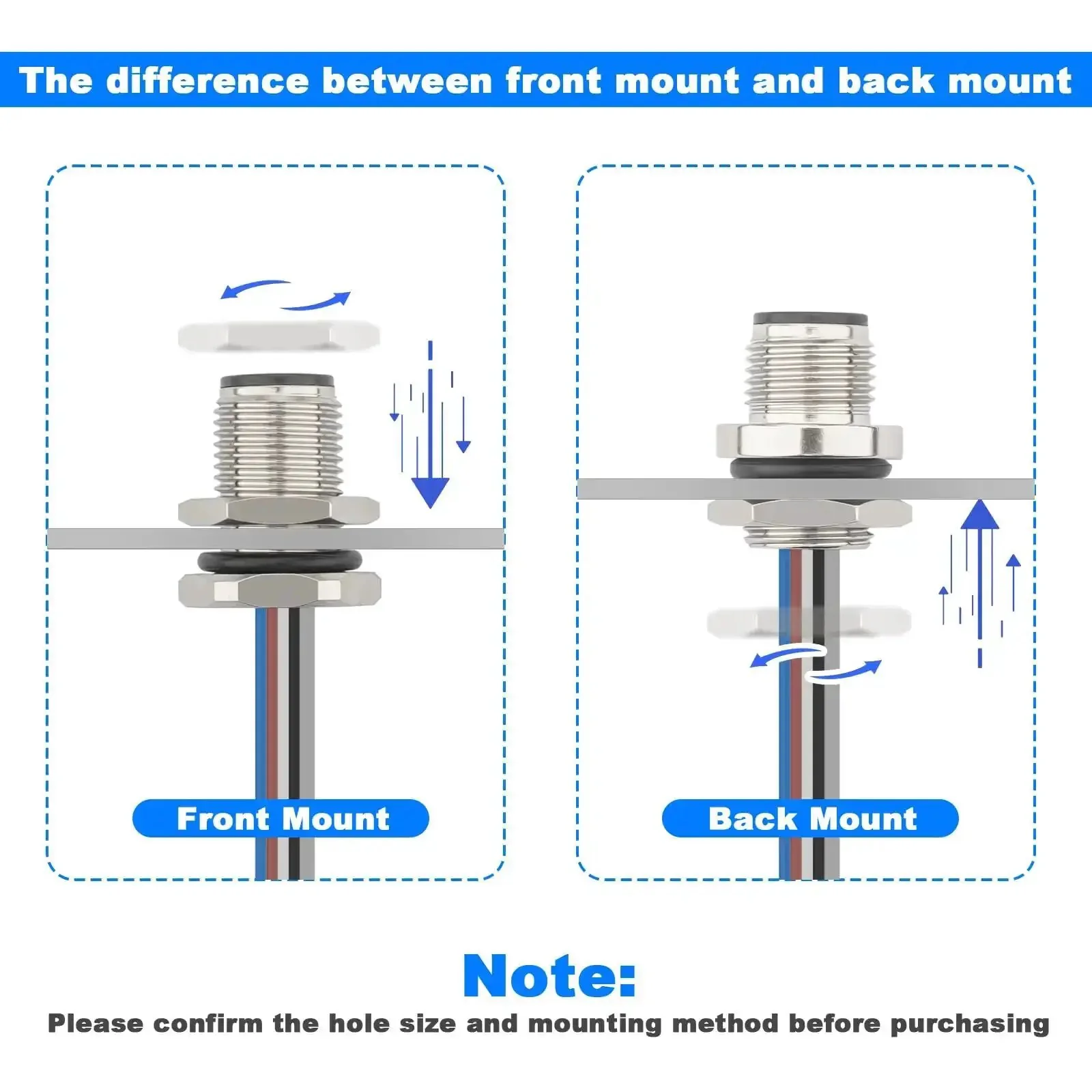 2 Pack M12 A Coded 5 Pin Male Aviation Panel Mount Connector Cable IP67 Waterproof Back Mount Unshielded Straight Socket Sensor Cable for Your Panel Setup - Image 5