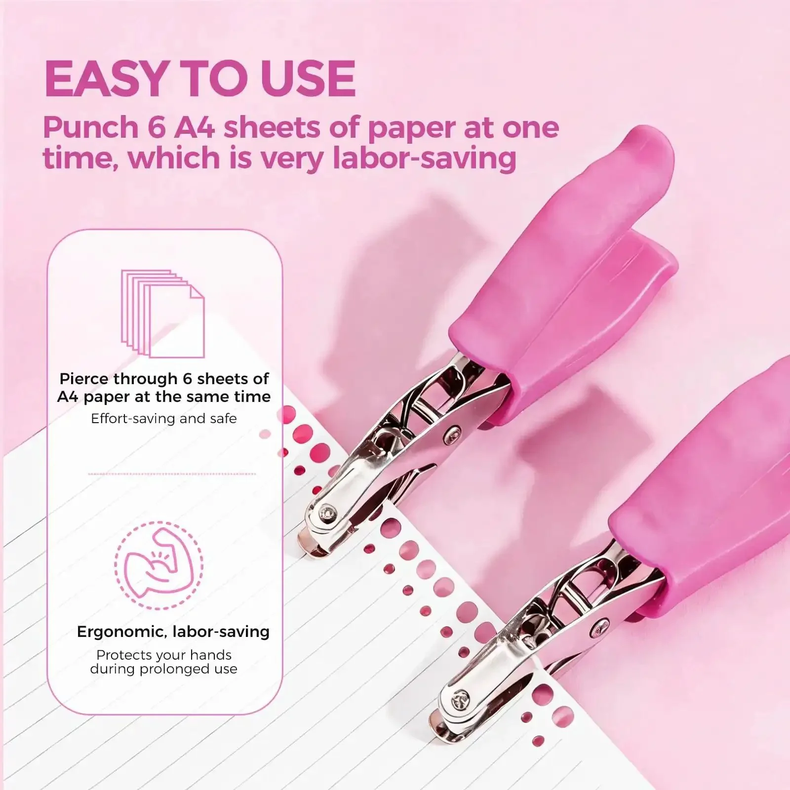2 Pack Mini Circle Hole Punches One Quarter Inch And One Eighth Inch With Pink Soft Grip Handles Handheld Paper Punch For Crafts Scrapbooks Tags Tickets Adjustable Hole Position For Precise DIY Projects - Image 4