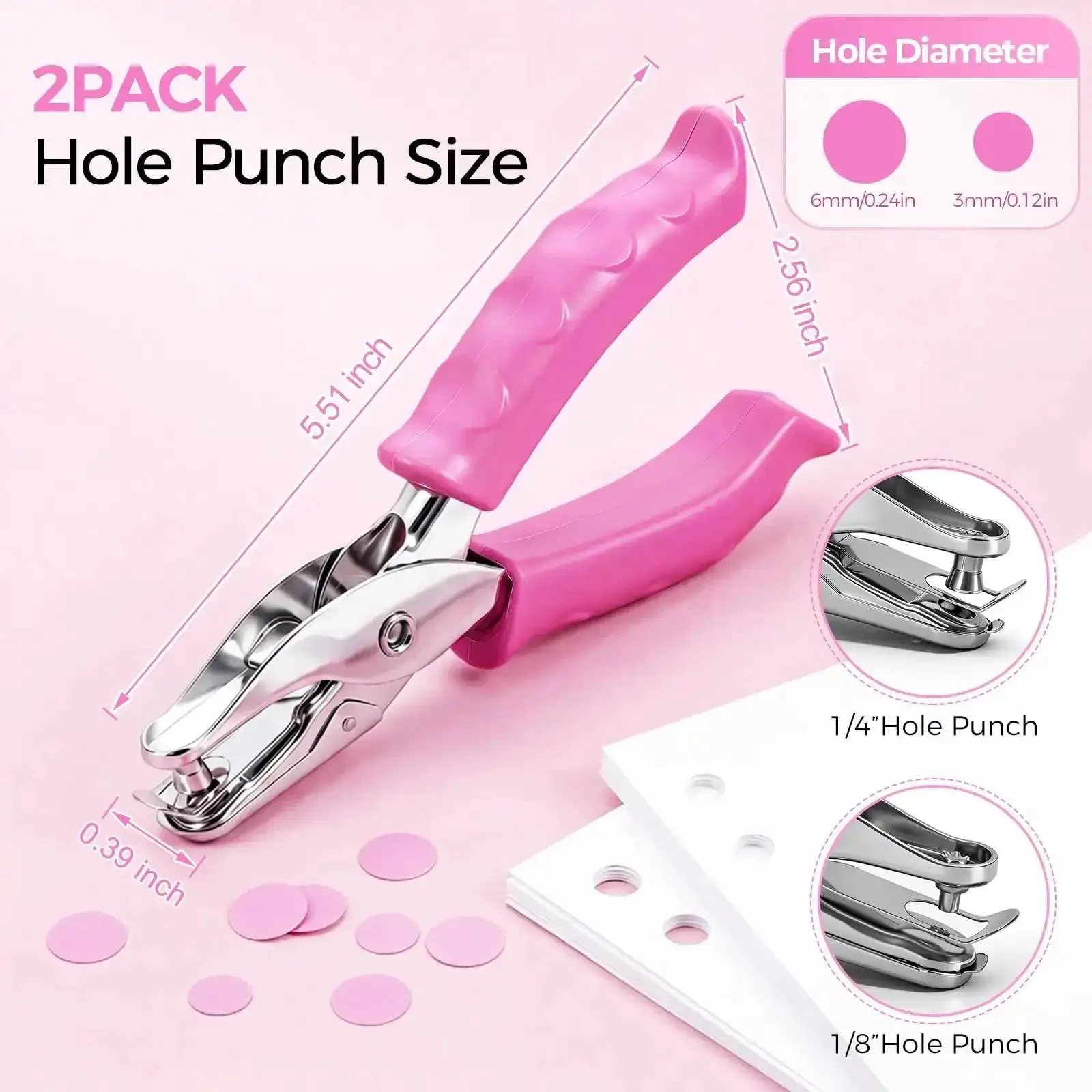 2 Pack Mini Circle Hole Punches One Quarter Inch And One Eighth Inch With Pink Soft Grip Handles Handheld Paper Punch For Crafts Scrapbooks Tags Tickets Adjustable Hole Position For Precise DIY Projects - Image 7