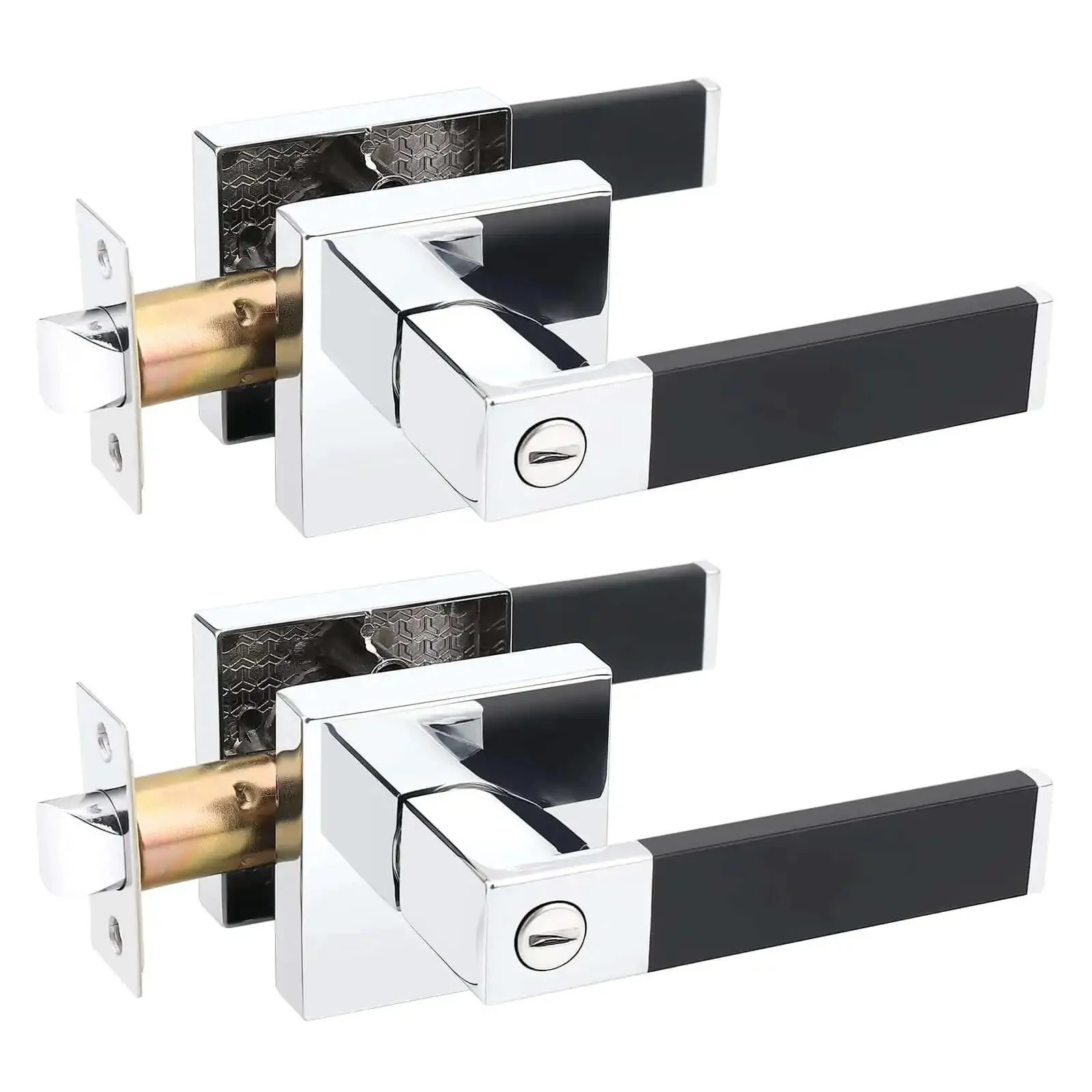 2 Pack No Hassle Modern Soft Black Silicone Door Handles With Privacy Bedroom Levers And Polished Chrome Knobs Heavy Duty Reversible Keyless Square Interior Locks For Easy Inside Access