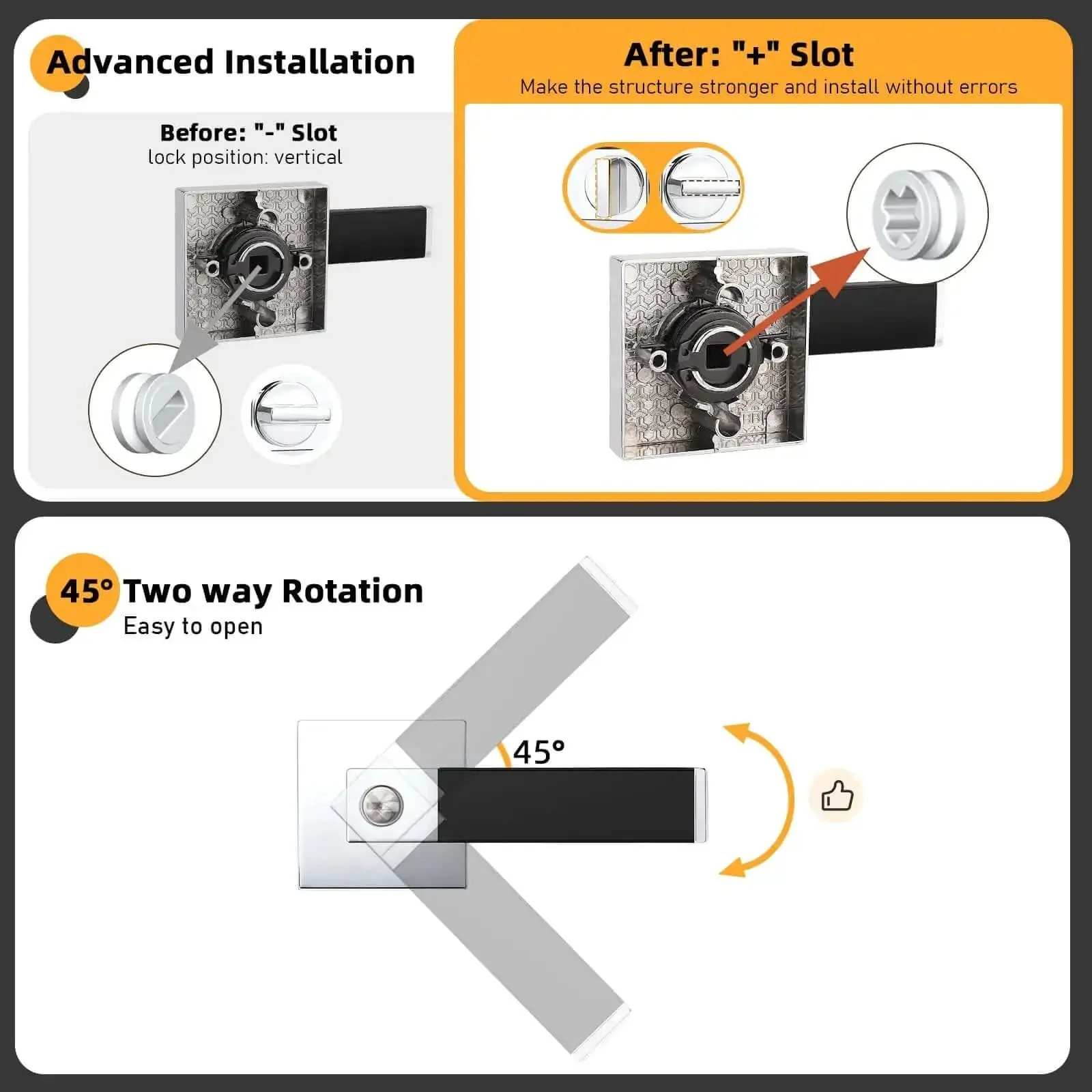 2 Pack No Hassle Modern Soft Black Silicone Door Handles With Privacy Bedroom Levers And Polished Chrome Knobs Heavy Duty Reversible Keyless Square Interior Locks For Easy Inside Access - Image 3