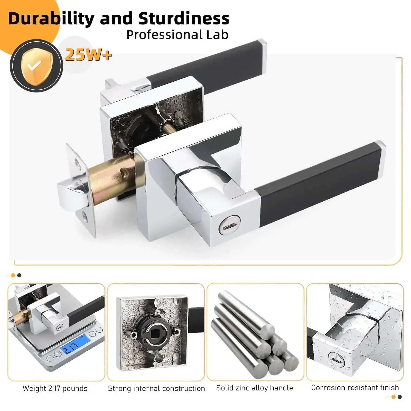 2 Pack No Hassle Modern Soft Black Silicone Door Handles With Privacy Bedroom Levers And Polished Chrome Knobs Heavy Duty Reversible Keyless Square Interior Locks For Easy Inside Access - Image 4