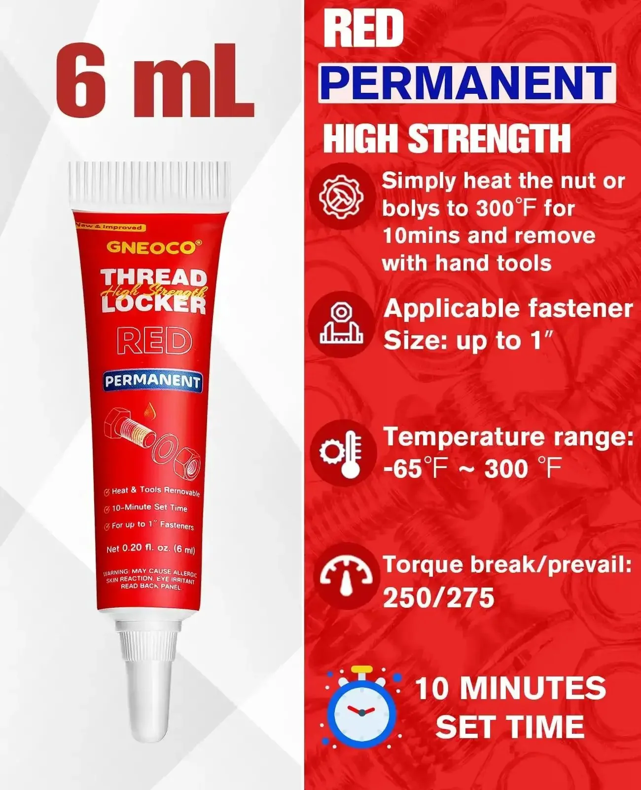 2 Pack Red Thread Locker High Strength 6ml Each For Nuts Bolts And Metal Fasteners Anaerobic Cure That Locks Tight To Stop Vibration Loosening Permanent Bond Ideal For Automotive Machinery And Home DIY Projects - Image 3