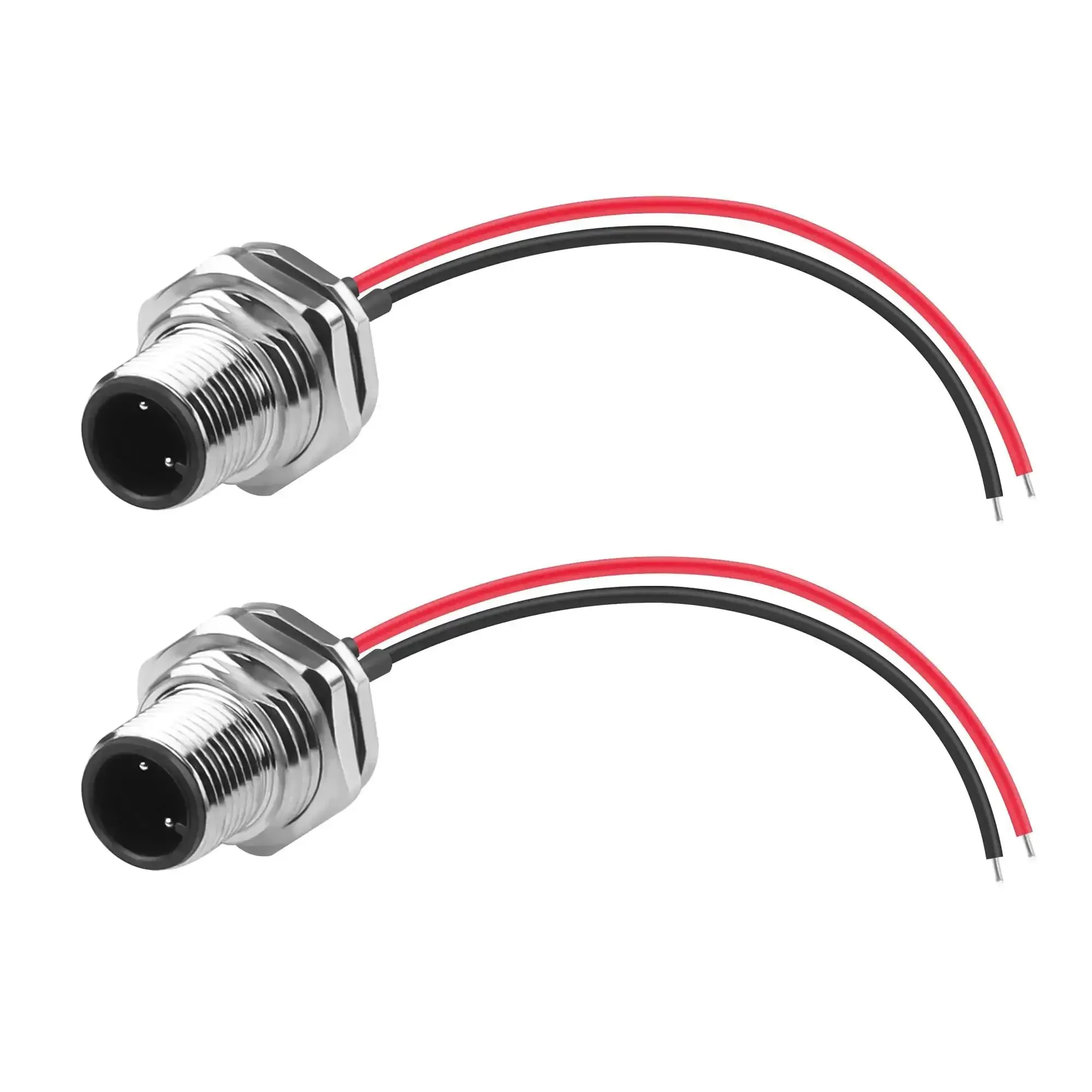 2 Pack Rugged M12 2 Pin Male Connector Cable A-Coded IP67 Waterproof Aviation Connector Pin To Bare Wire 22AWG Tinned Copper Sensor Cable For PCB Board 12 Cm 4.72 Inch