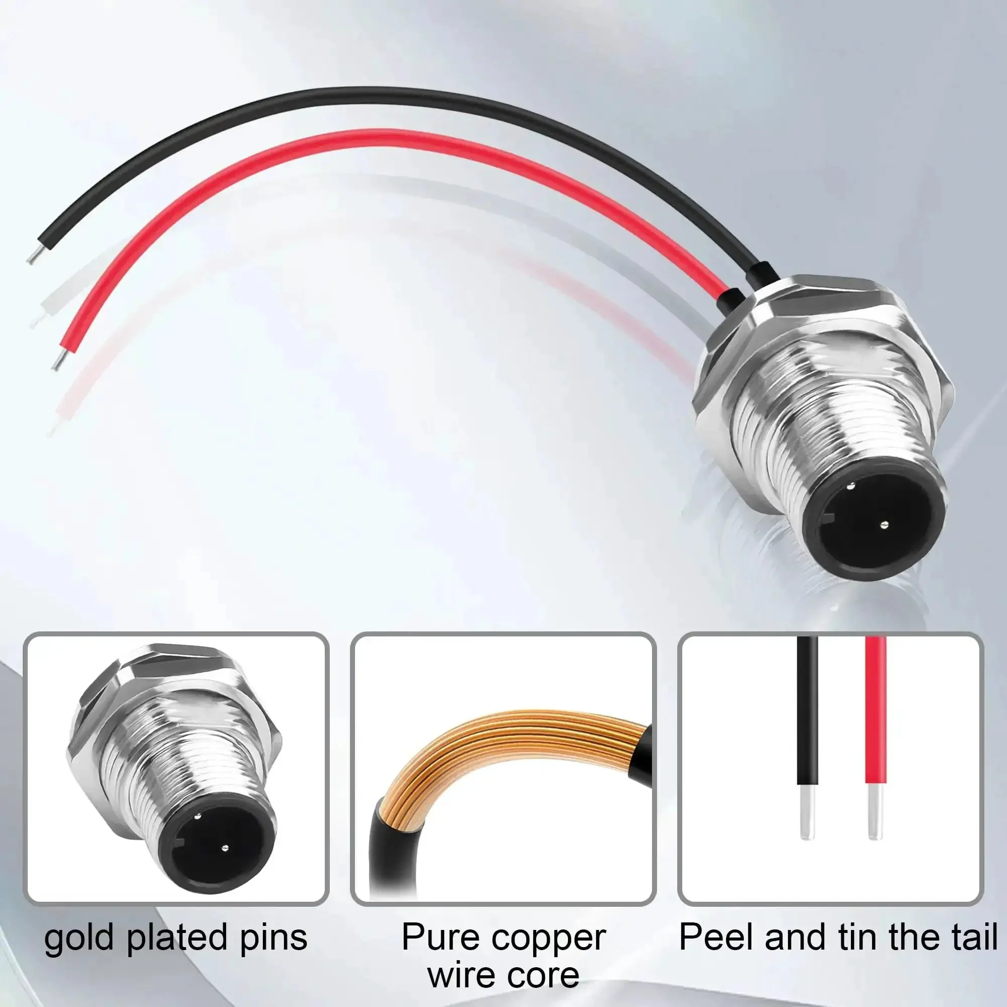 2 Pack Rugged M12 2 Pin Male Connector Cable A-Coded IP67 Waterproof Aviation Connector Pin To Bare Wire 22AWG Tinned Copper Sensor Cable For PCB Board 12 Cm 4.72 Inch - Image 4