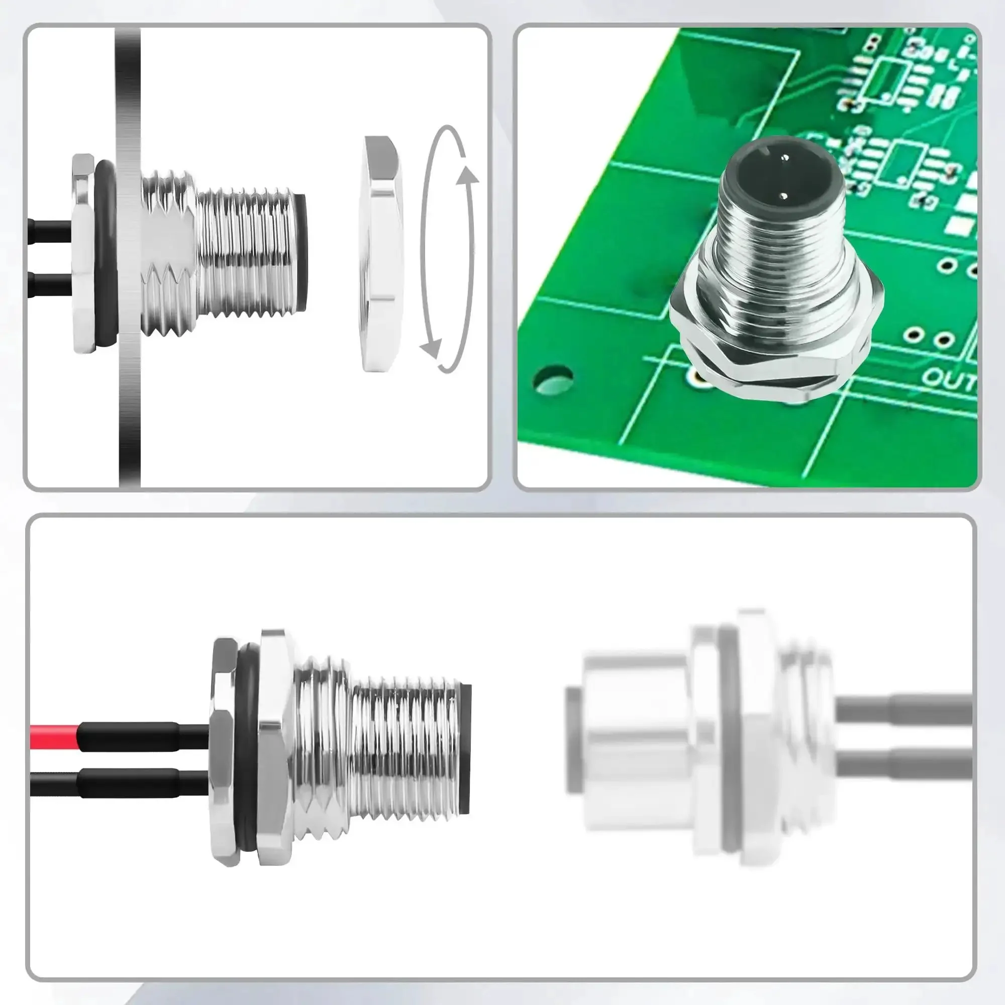 2 Pack Rugged M12 2 Pin Male Connector Cable A-Coded IP67 Waterproof Aviation Connector Pin To Bare Wire 22AWG Tinned Copper Sensor Cable For PCB Board 12 Cm 4.72 Inch - Image 5