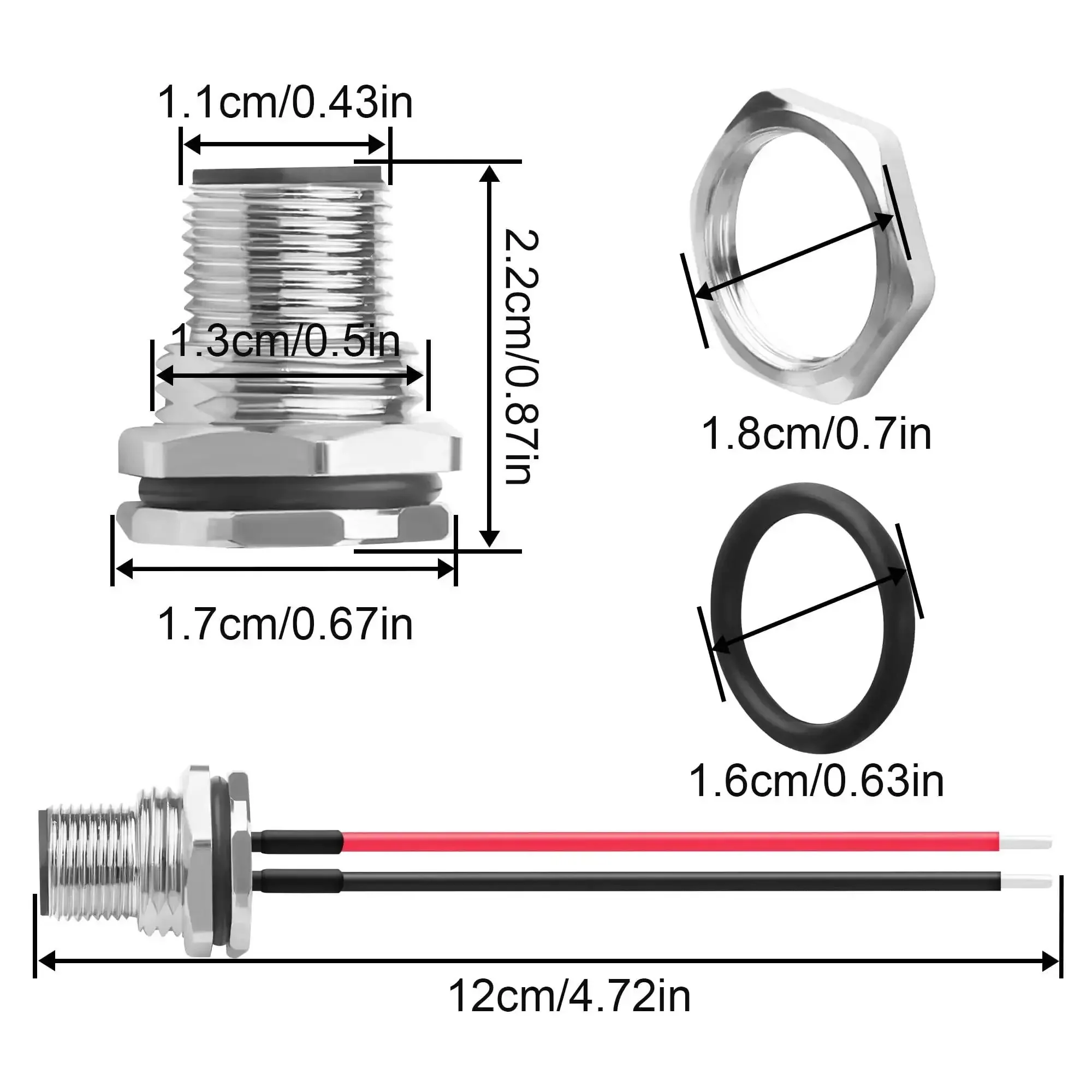 2 Pack Rugged M12 2 Pin Male Connector Cable A-Coded IP67 Waterproof Aviation Connector Pin To Bare Wire 22AWG Tinned Copper Sensor Cable For PCB Board 12 Cm 4.72 Inch - Image 6