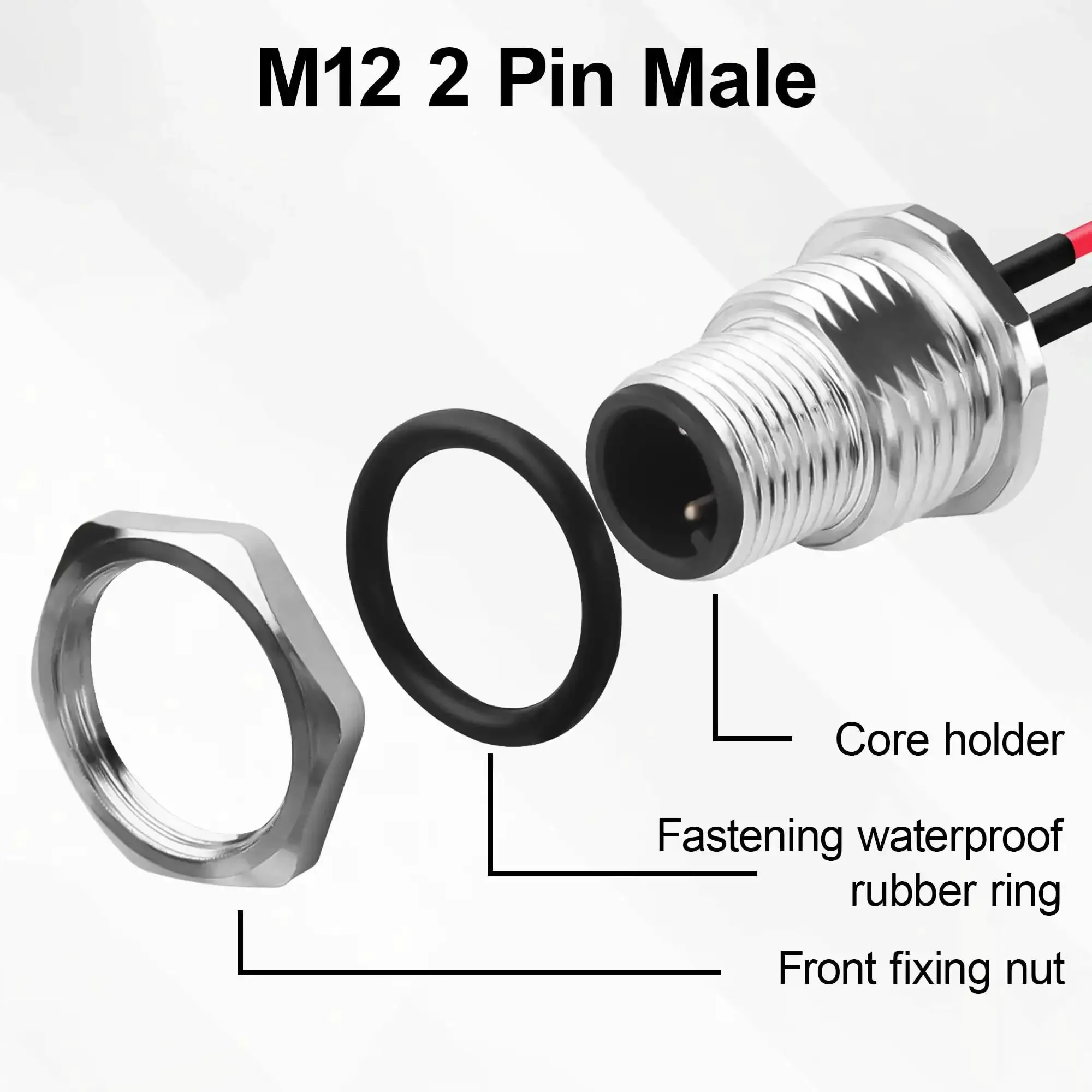 2 Pack Rugged M12 2 Pin Male Connector Cable A-Coded IP67 Waterproof Aviation Connector Pin To Bare Wire 22AWG Tinned Copper Sensor Cable For PCB Board 12 Cm 4.72 Inch - Image 7