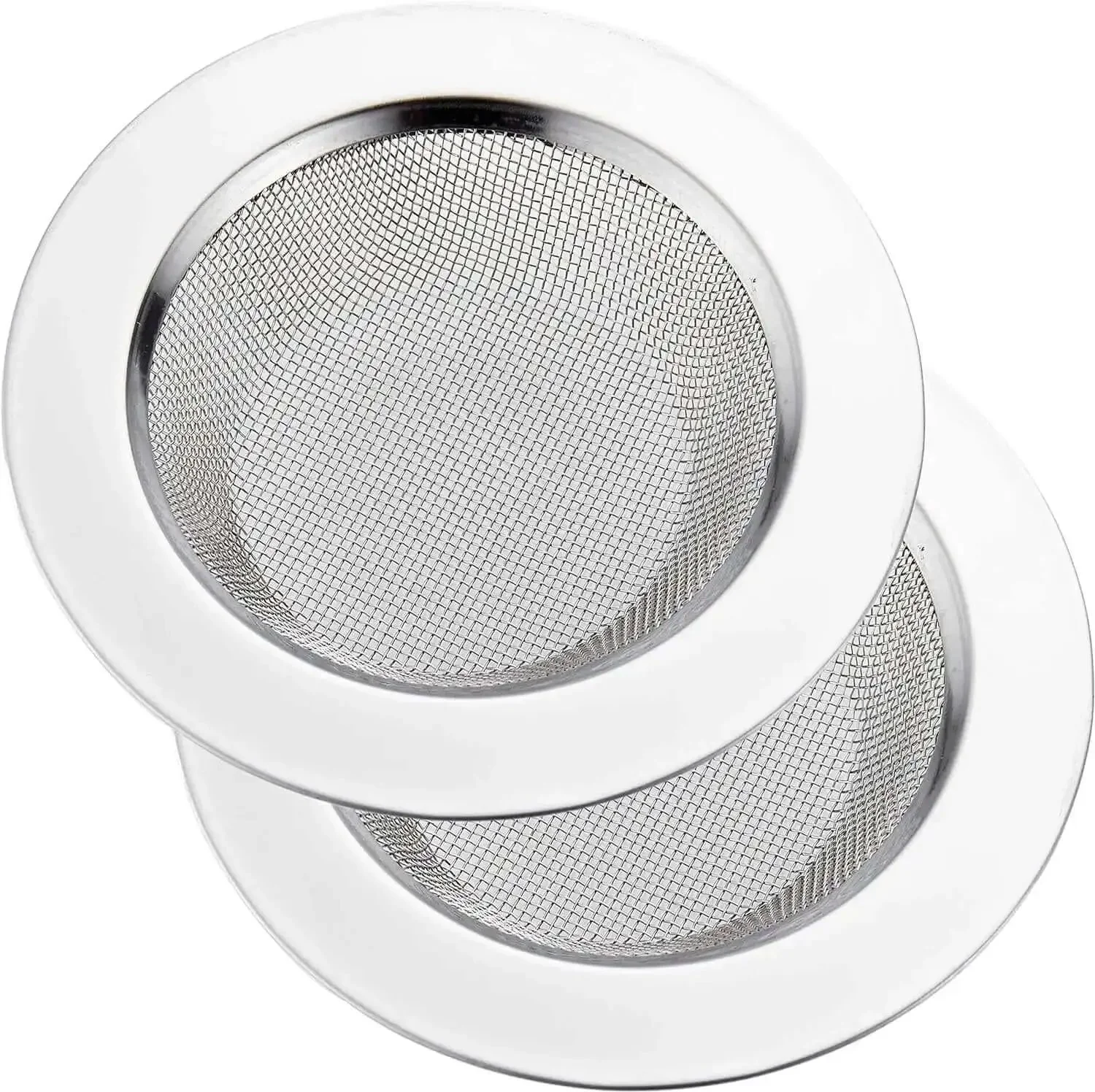 2 Pack Stainless Steel Kitchen Sink Strainers With 4.5 Inch Wide Rim, Heavy Duty No Fuss Rustproof Drain Filters, Thick Two Ply Edges For Durability, Smooth Safe Lip, Dishwasher Safe, Ideal For Home Kitchen Sinks