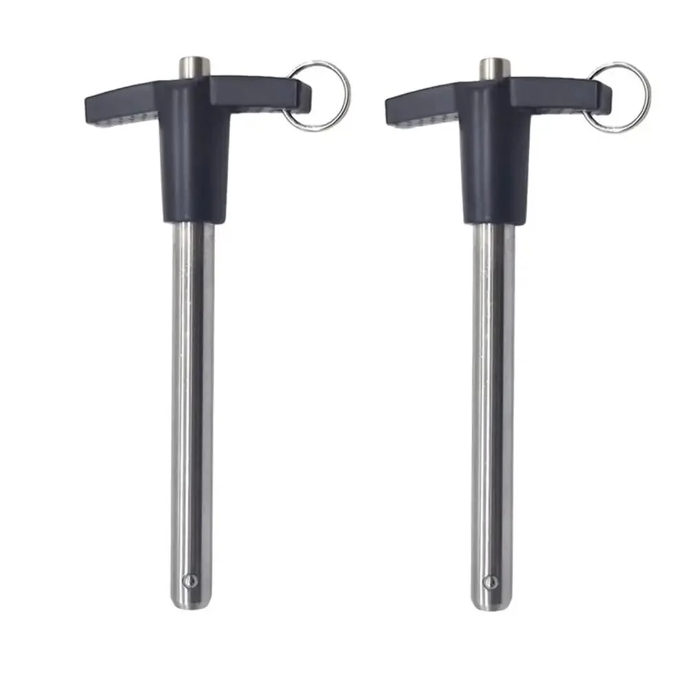 2 Pack T Handle Ball Locking Pins With Rope Quarter Inch Diameter 2 Inch Length 304 Stainless Steel Pin With Aluminum Grip Push Button Quick Release Pin For Stage Audio Aviation Marine Gym Mechanical Engineering