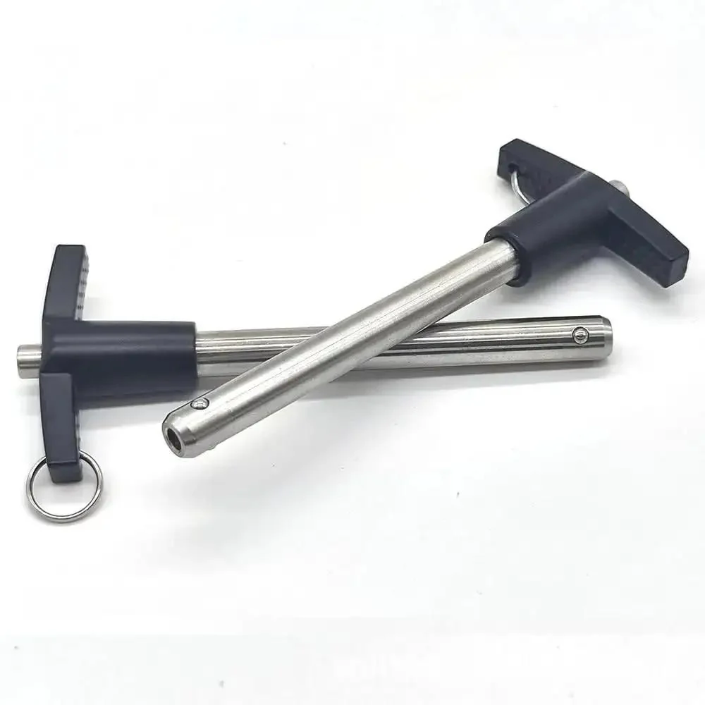 2 Pack T Handle Ball Locking Pins With Rope Quarter Inch Diameter 2 Inch Length 304 Stainless Steel Pin With Aluminum Grip Push Button Quick Release Pin For Stage Audio Aviation Marine Gym Mechanical Engineering - Image 3