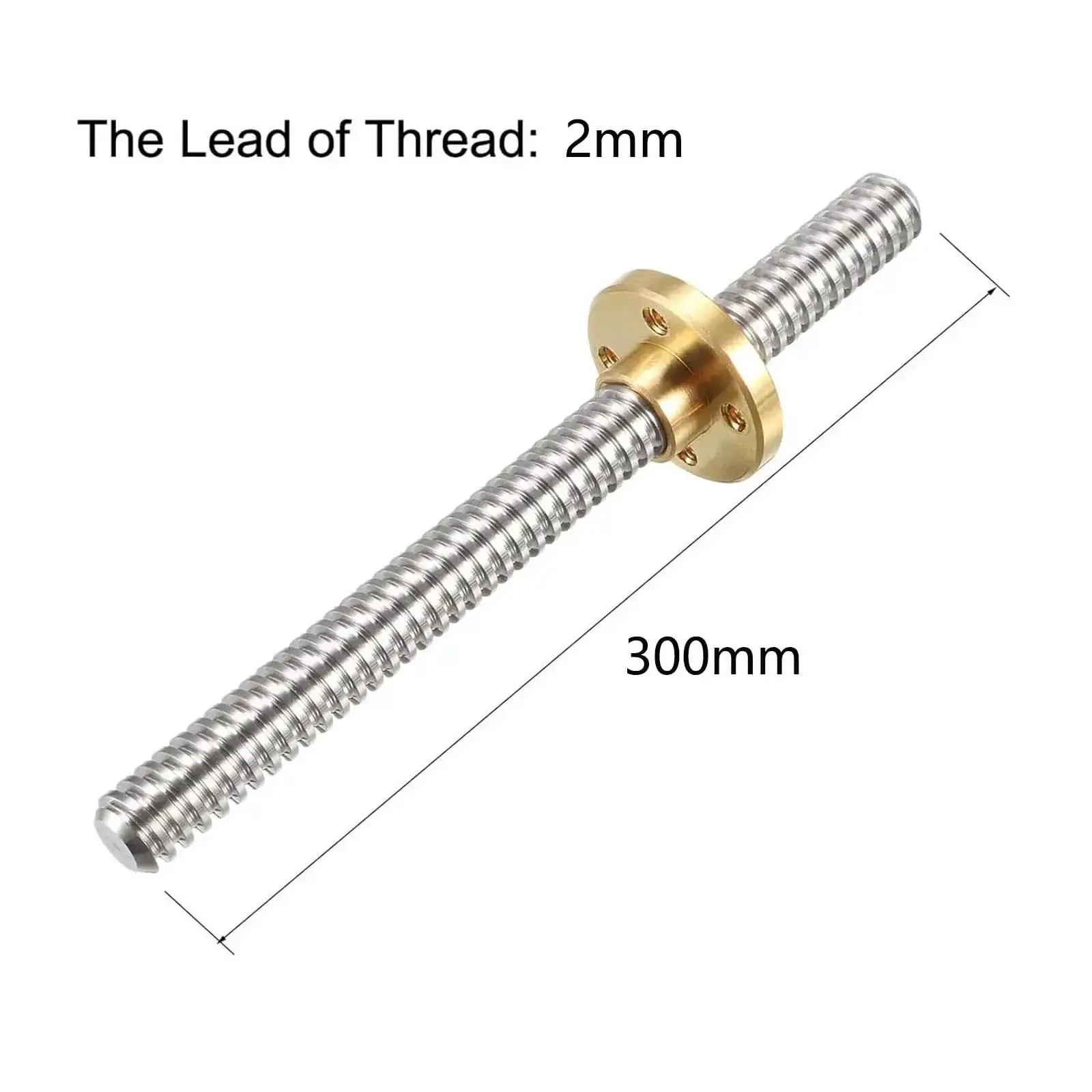 2 Pack T8 Lead Screws 300mm Long, 8mm Dia Stainless Steel Threaded Rods With Copper Nut, Trapezoidal Thread for 3D Printer Stepper Motors and Smooth Linear Motion - Image 4