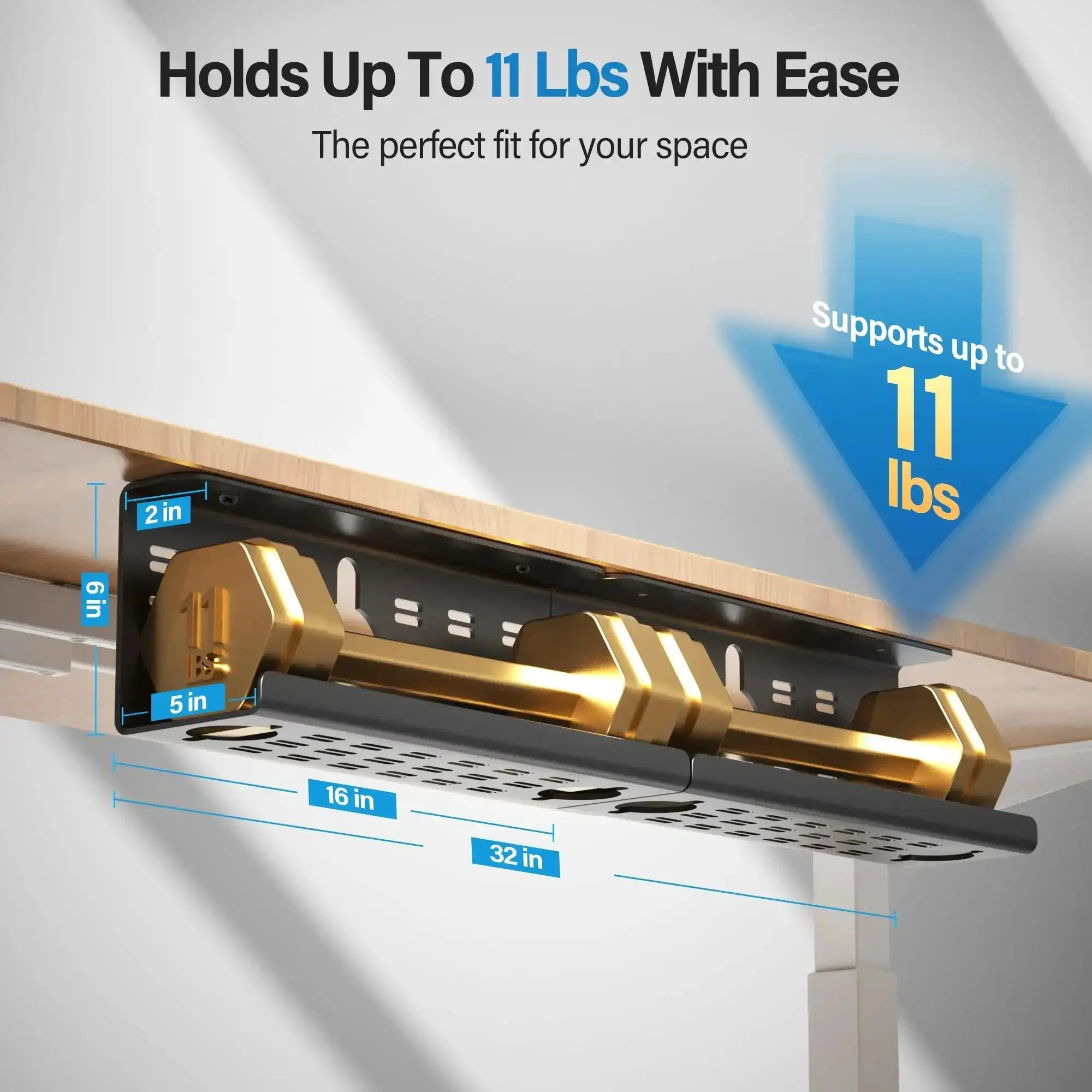2 Pack Under Desk Cable Management Tray Black Large 16x5x6 Inch Alloy Steel Cord Hider Organizer For Office And Home Tape Or Screw Mount Keeps Cables In Check For MacBook Chargers And Bulky Adapters - Image 2
